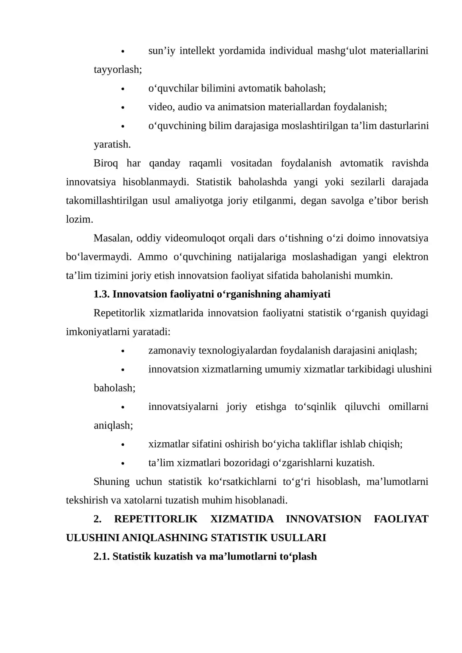 Repetitorlik xizmati innovatsion faoliyati ulushini aniqlash bo‘yicha statistik tuzatish dasturini ishlab chiqish 4