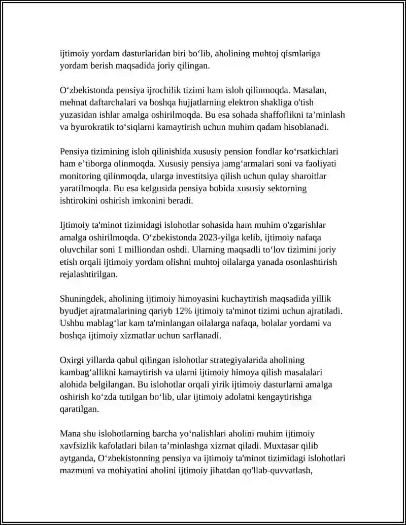 O'ZBEKISTONDA IJTIMOIY SOHADA AMALGA OSHIRILAYOTGAN O'ZGARISHLAR MAZMUN VA MOHIYATI 4