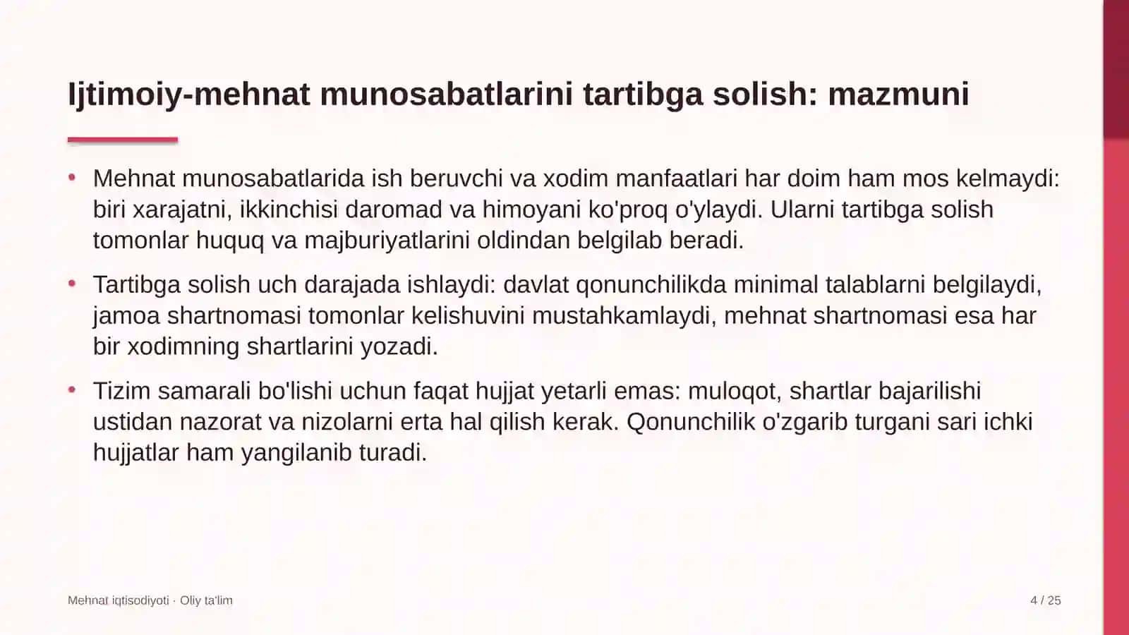 Mehnat Iqtisodiyoti · Oliy Ta'lim 4