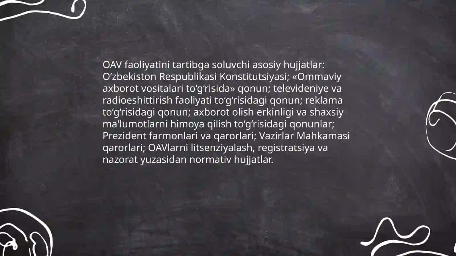 O’zbekiston Respublikasida ommaviy axborot vositalarining faoliyati mavzusida taqdimot tayyorlash 4