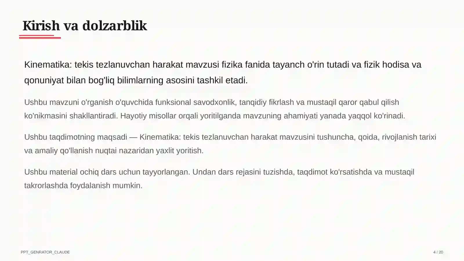 Kinematika: tekis tezlanuvchan harakat (9-sinf) 4