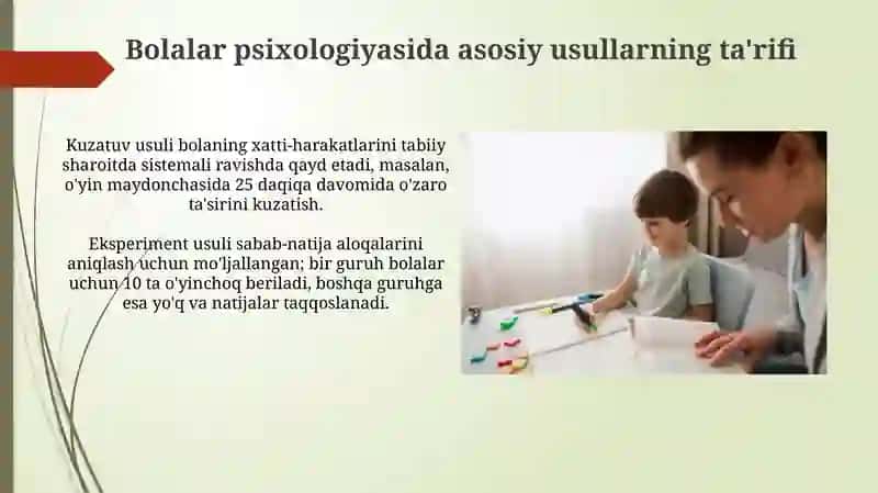 Bolalar psixologiyasida asosiy va yordamchi usullar: Resurslar 4