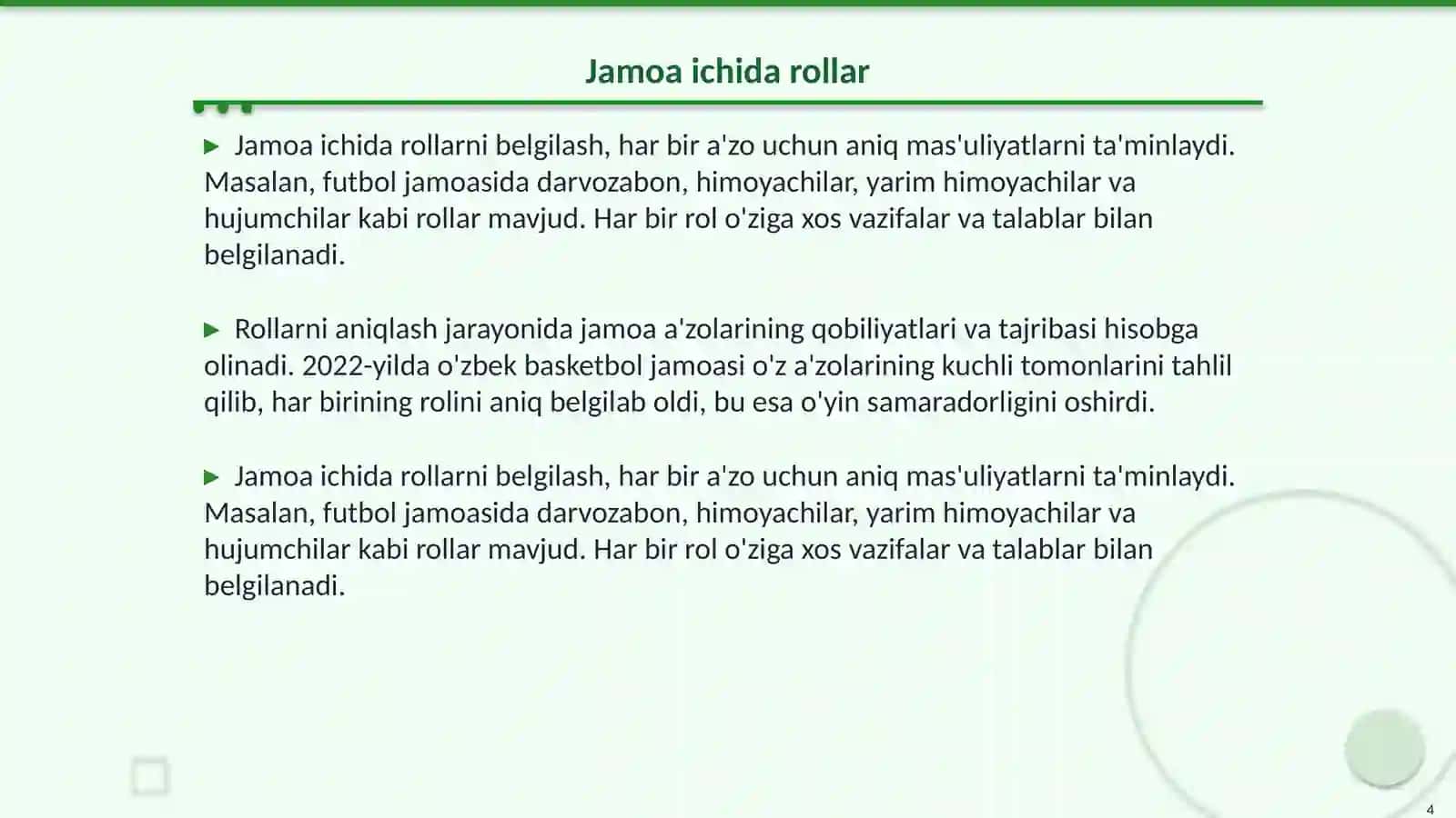 Jamoani musobaqaga tayyorlash va uni boshqarish 4