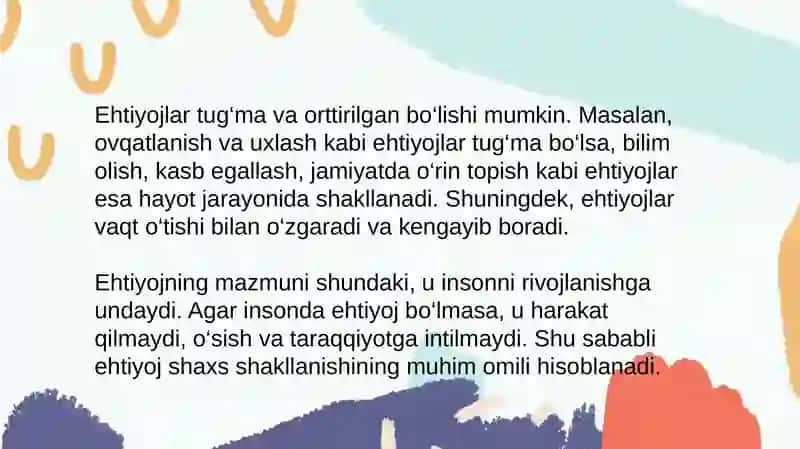 Ehtiyoj va uning turlari 4