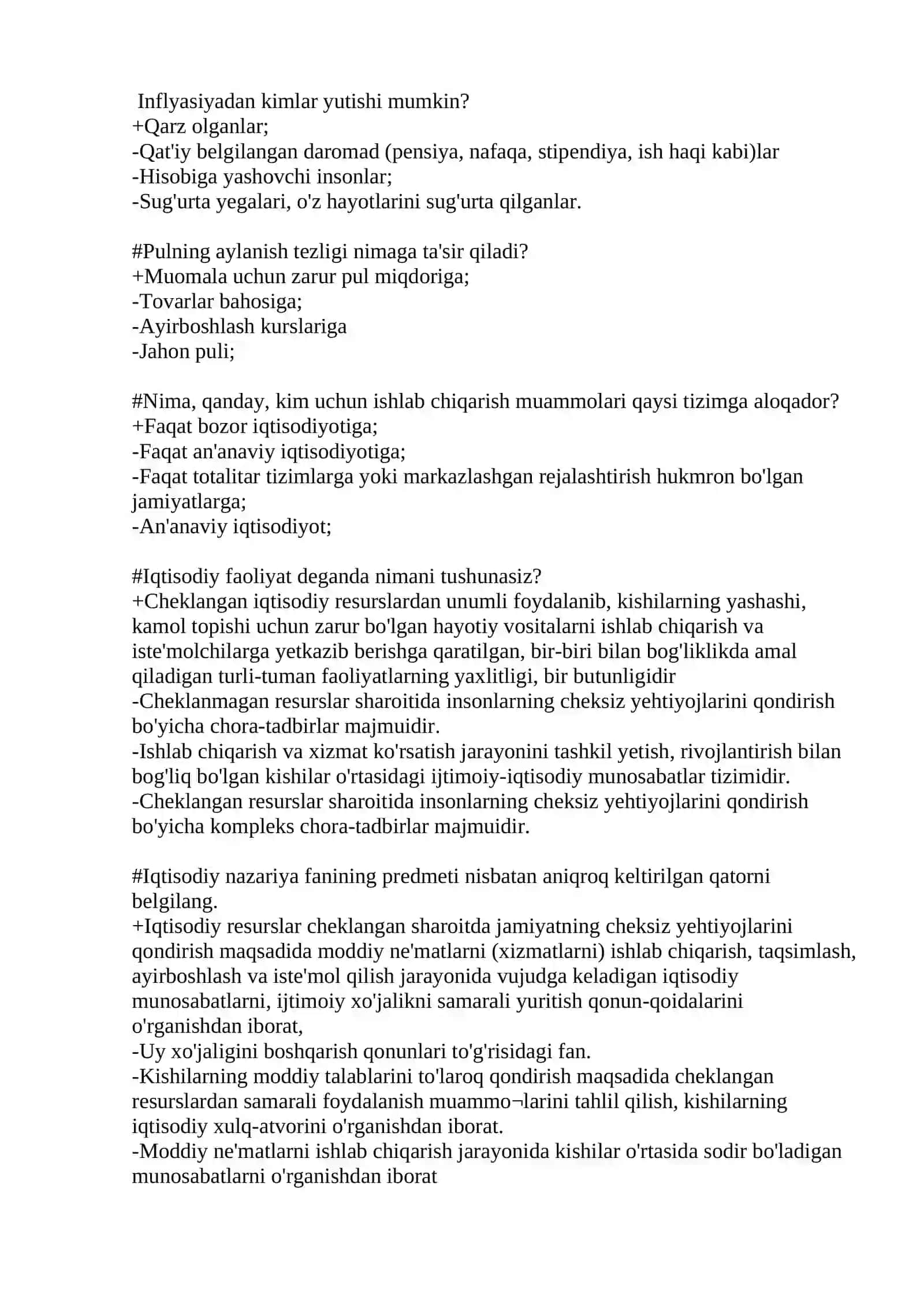 Iqtisod nazariya fanidan test savollari 4