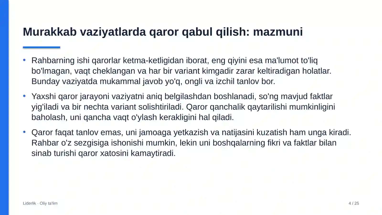 Kimyoviy tozalash korxonalarida liderlikda murakkab vaziyatlarda qaror qabul qilish 4