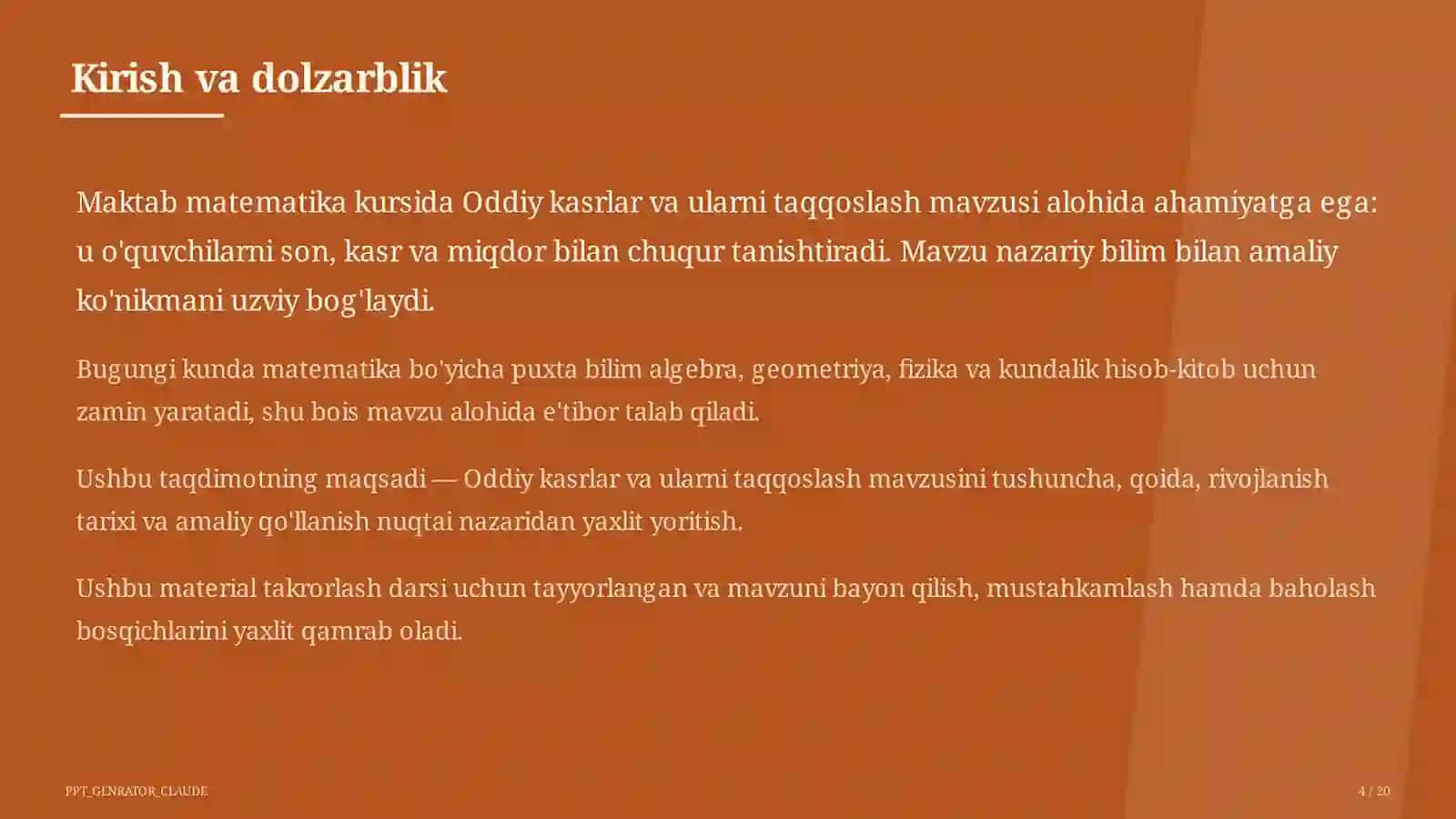 Oddiy kasrlar va ularni taqqoslash (5-sinf) 4
