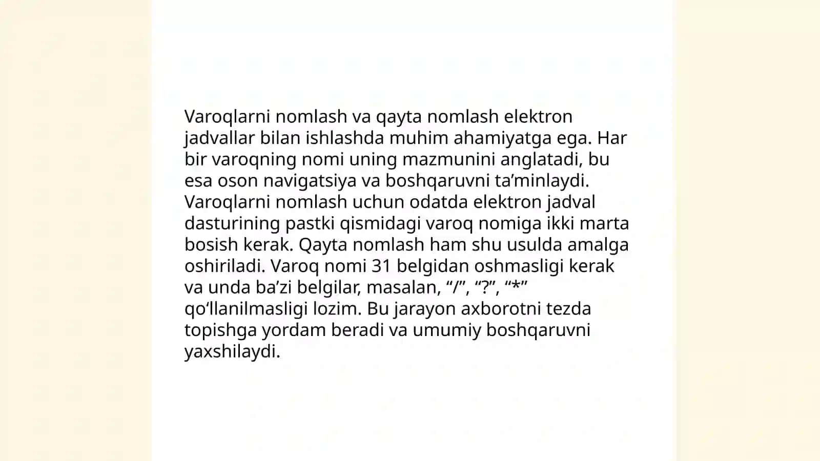 MS Excelda varoqlar bilan ishlash 4