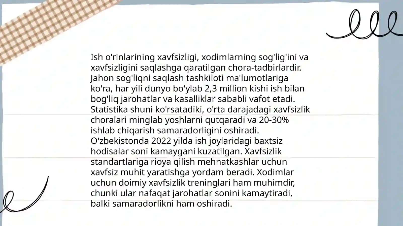 Ish o'rnini tashkillashtirishning talablari 4