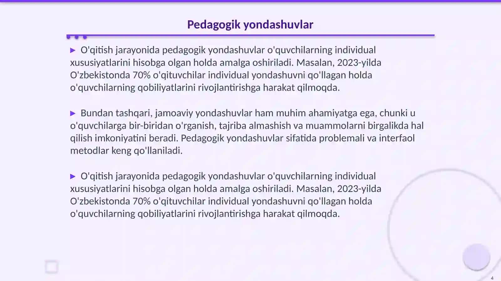 Kasbiy ma'naviyat fanining òqitishning asosiy talablari 4