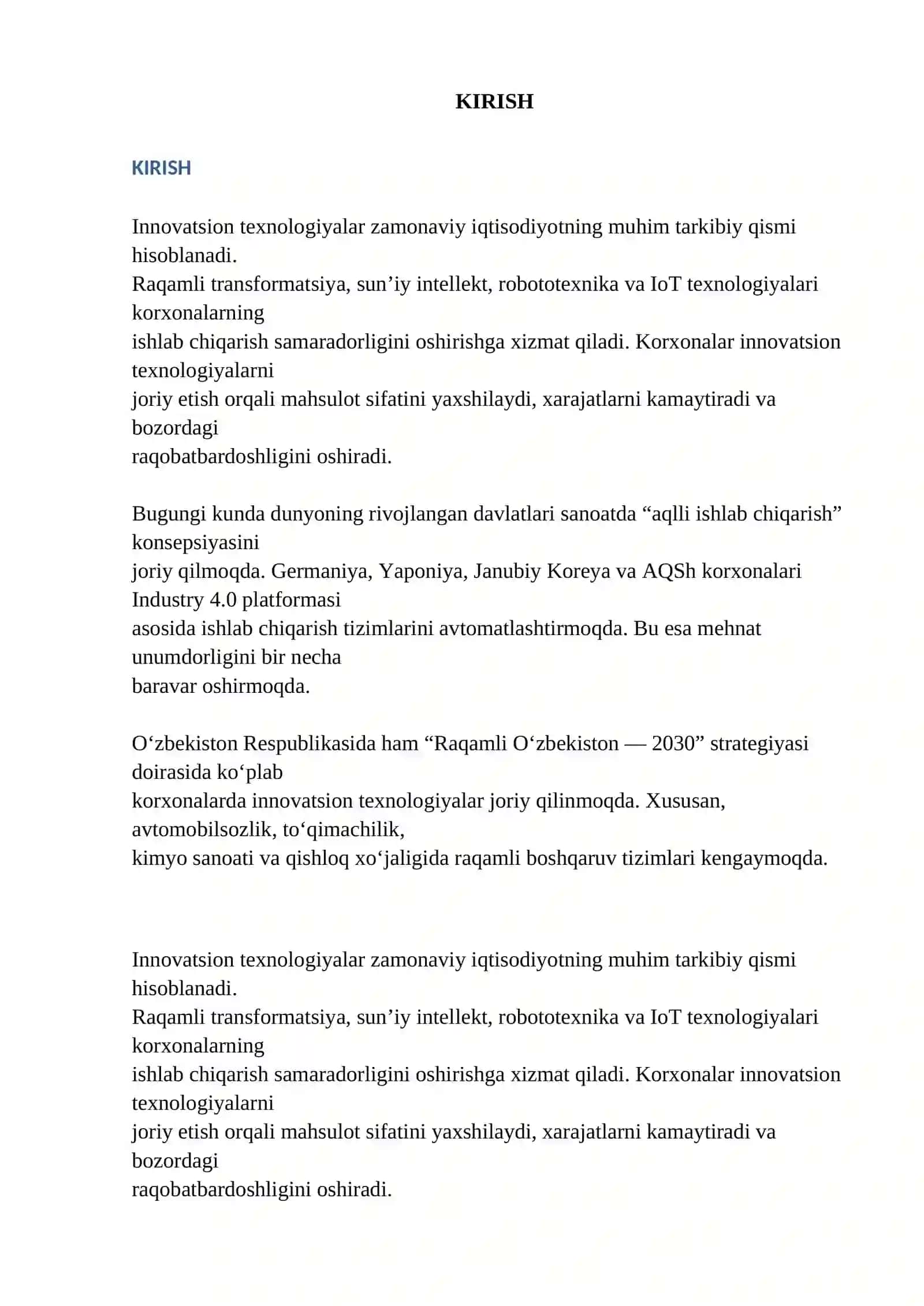 ISHLAB CHIQARISHGA INNOVATSION TEXNOLOGIYALARNI JORIY ETISHNING SAMARADORLIGI VA O‘ZBEKISTON ISTIQBOLLARI 4