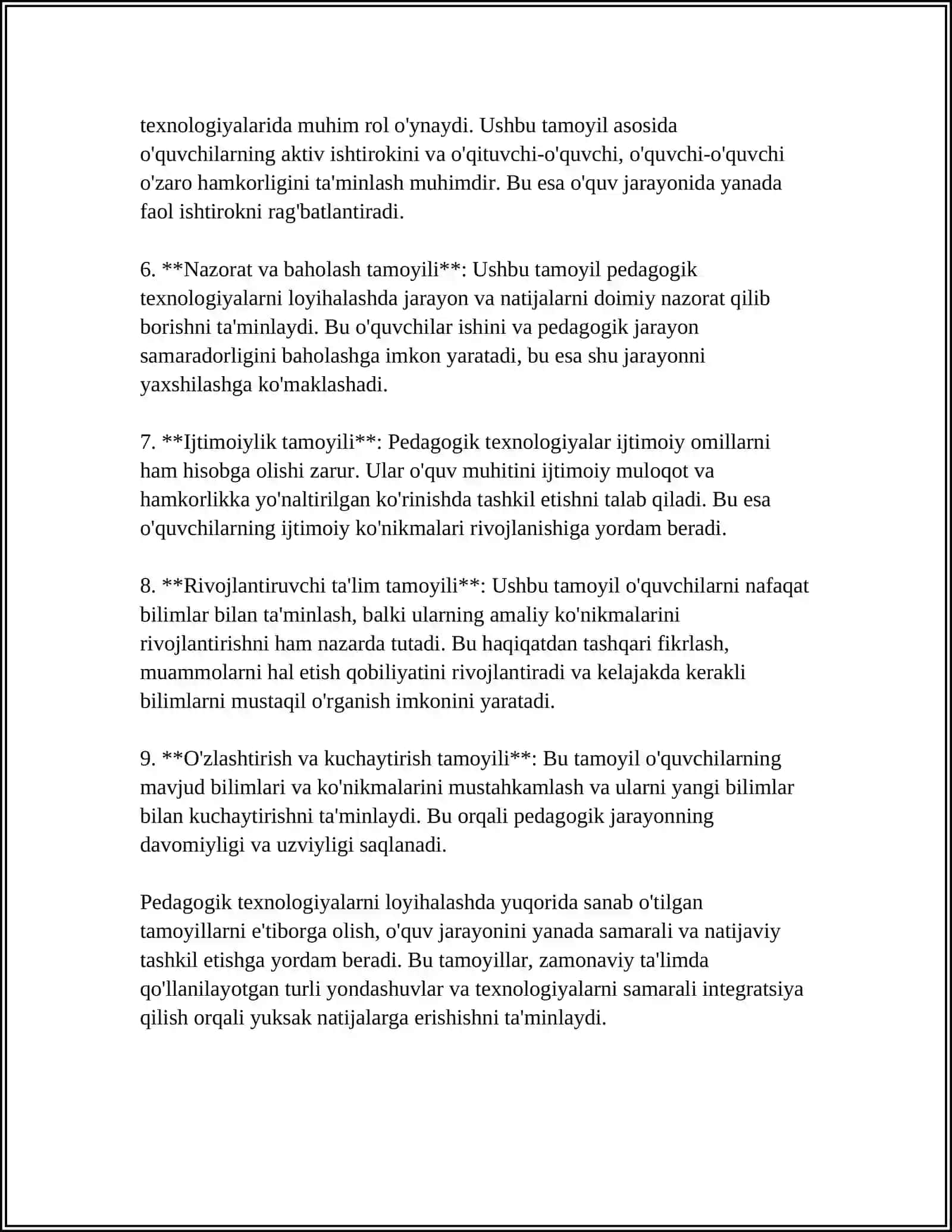 PEDAGOGIK KOMPETENTLIKNI SHAKLLANTIRISHDA PEDAGOGIK TEXNOLOGIYANI LOYIHALASHTIRISH VA REJALASHTIRISH YÒLLARI, TA'LIM VOSITALARI-TA'LIM TEXNOLOGIYASINING TARTIBINI ÒRGANISH 4