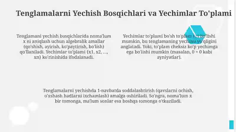 Tenglamalar va uni yechishga orgatish 4