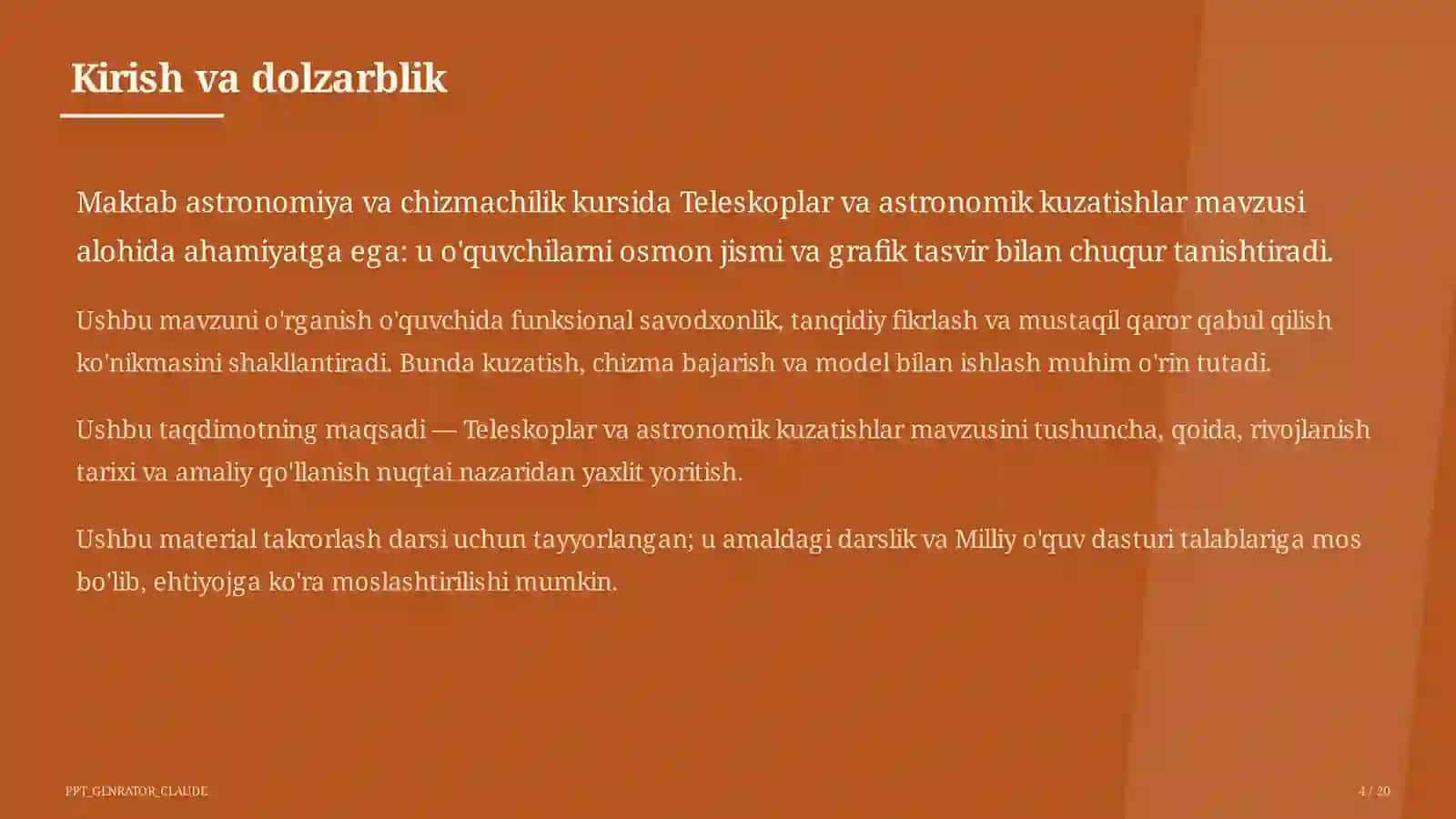 Teleskoplar va astronomik kuzatishlar (10-sinf) 4