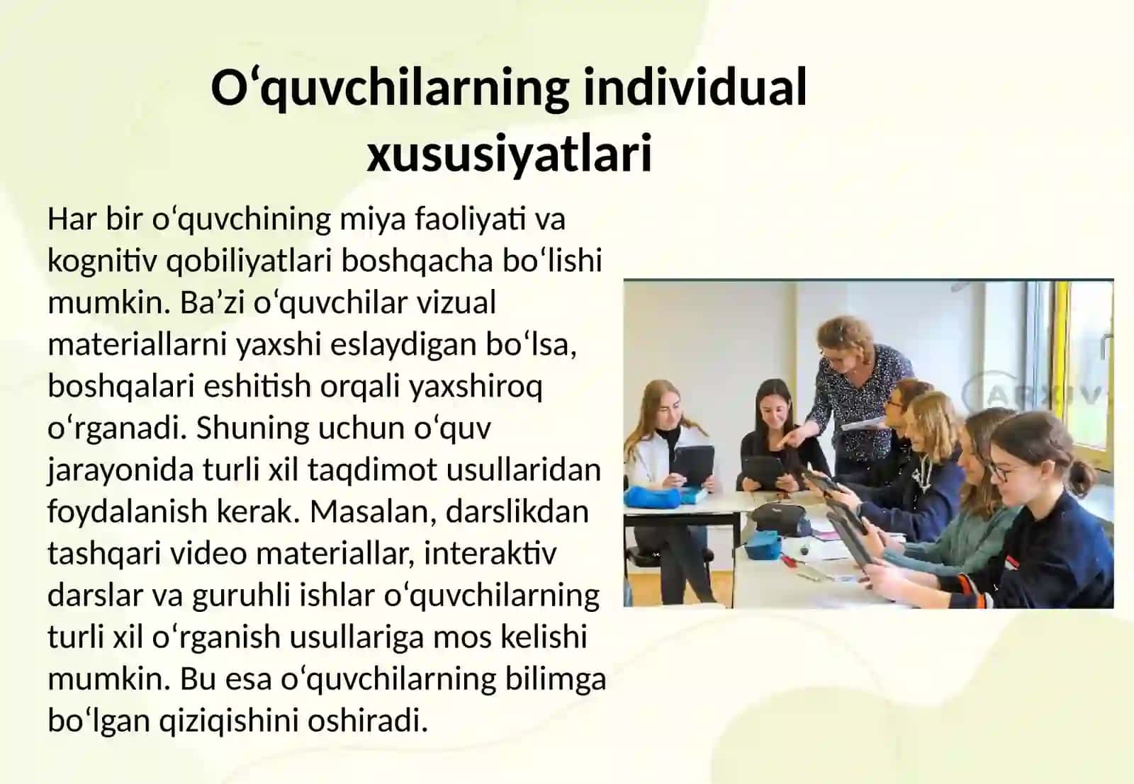 O‘quvchilarning neyropedagogik xususiyatlarini hisobga olish pedagogik muammo sifatida 4