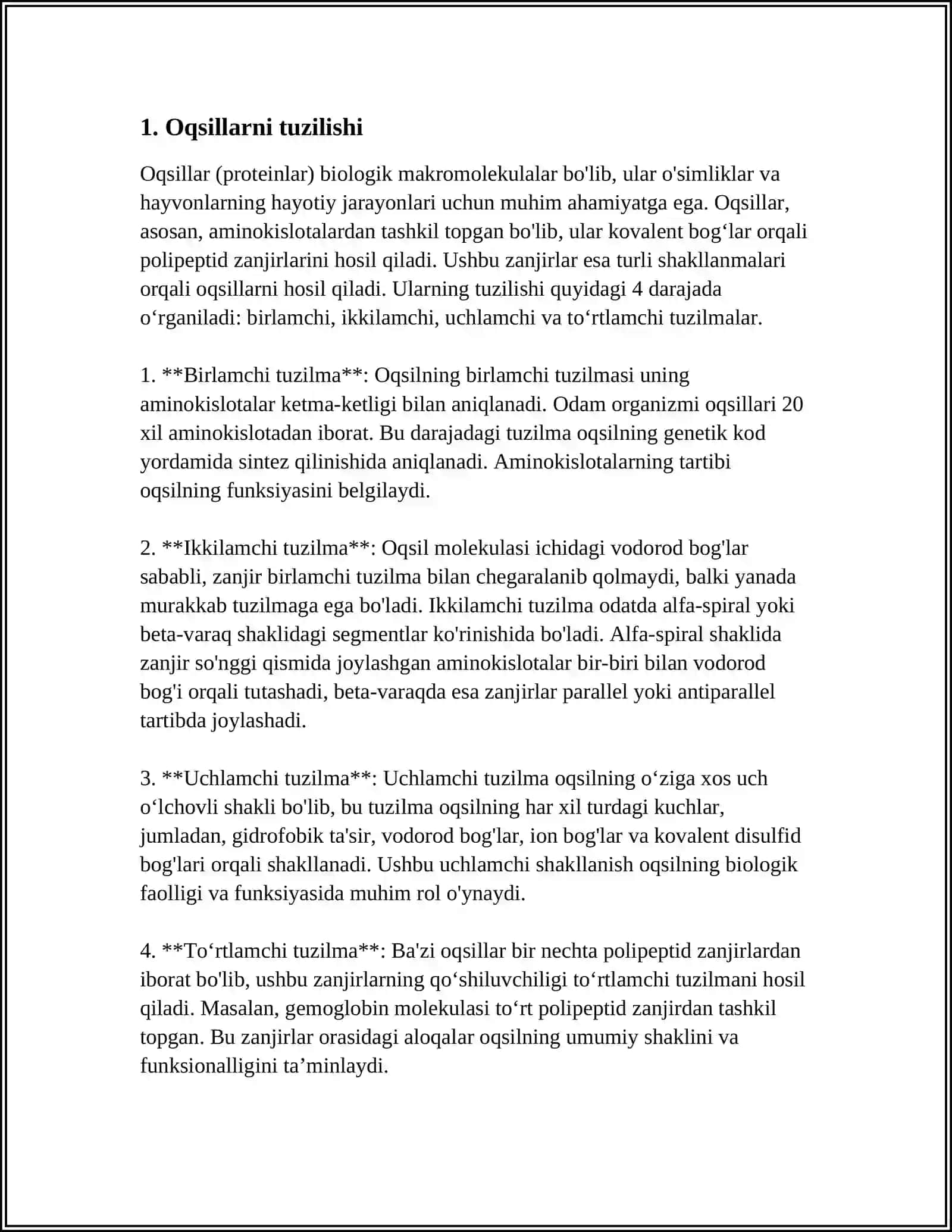 Oqsillarning biologik ahamiyati va sintezi 4