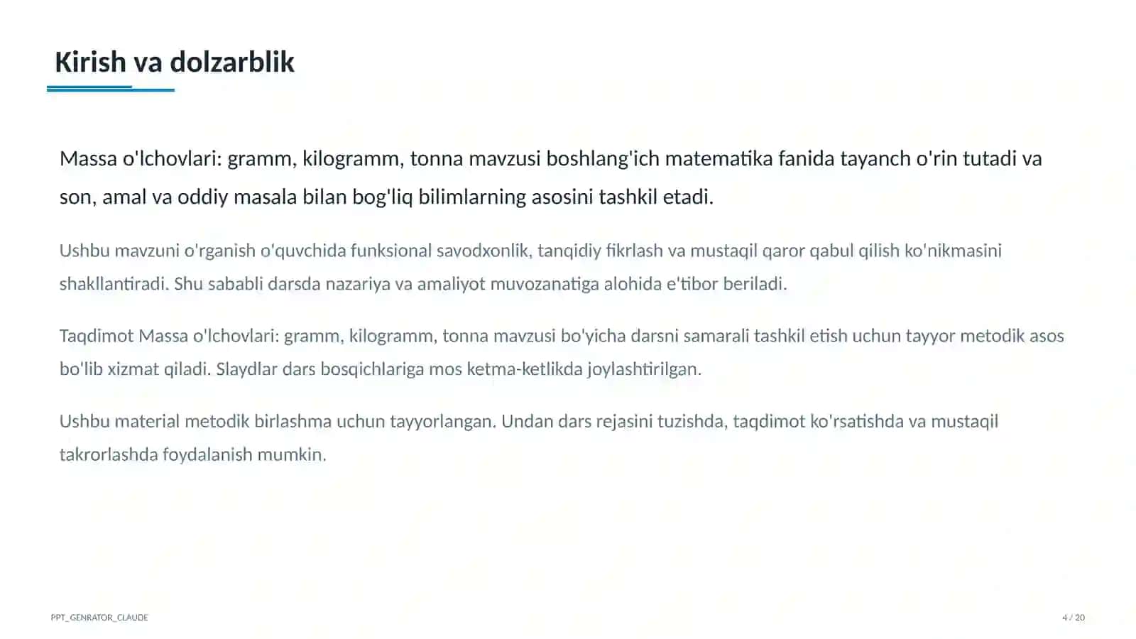 Massa o'lchovlari 4
