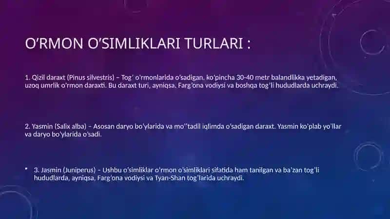 O’zbekiston o’rmon o’simliklari haqida umumiy ma’lumot 4