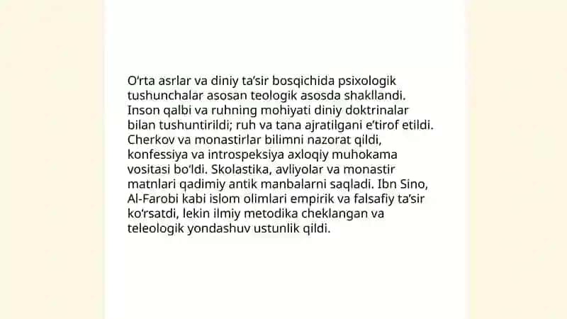 Psixologiya fanining predmeti haqida tasavvurlar taraqqiyotining asosiy bosqichlari 4