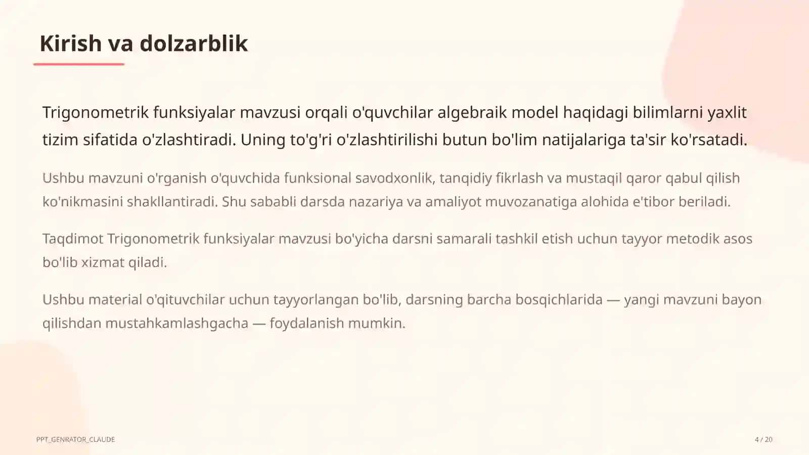 Trigonometrik funksiyalar (10-sinf) 4