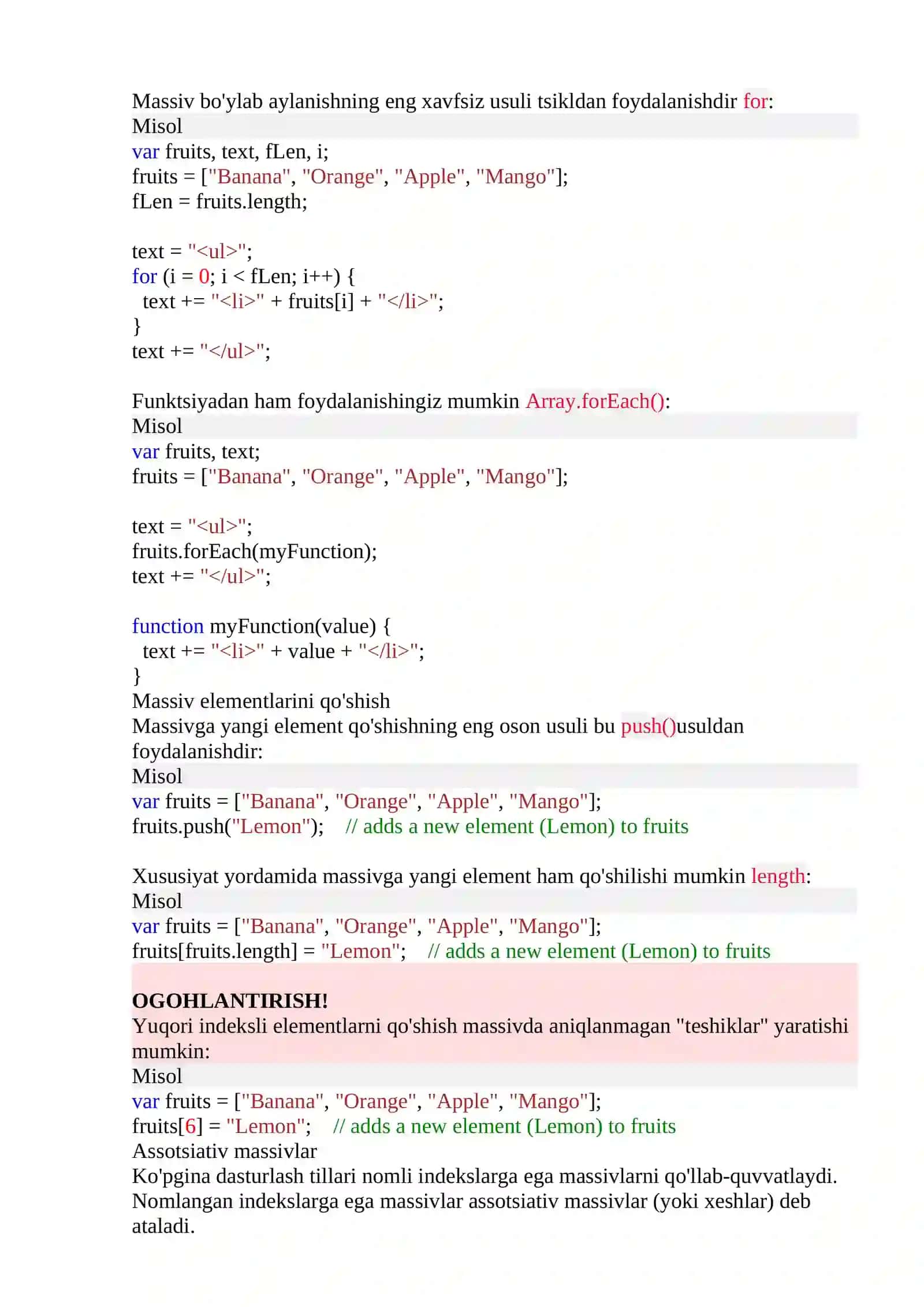 JavaScript massivlari 4