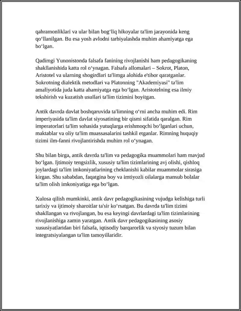 ANTIK DAVR PEDAGOGIKASINING VUJUDGA KELISHI VA TARAQQIYOTI 4
