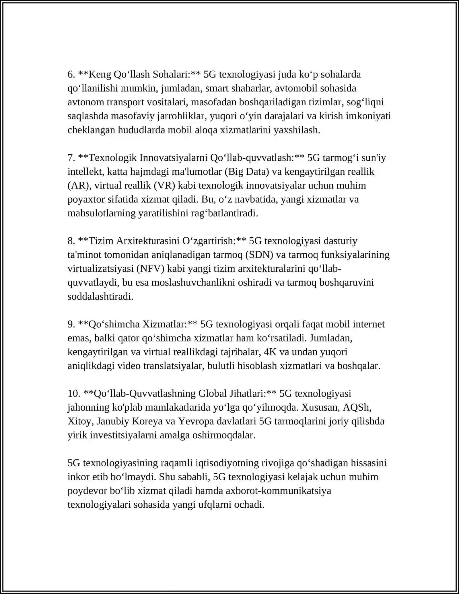 5G HARAKATDAGI ALOQA SIMSIZ TIZIMLARI STANDARTLARI. MOBIL TARMOQLARNING 5G TEXNOLOGIYALARIGA RIVOJLANISHI. 5G TARMOQ ARXITEKTURASI. LTEDAN 5GGA MIGRATSIYALANISH KO‘RINISHLARI 4
