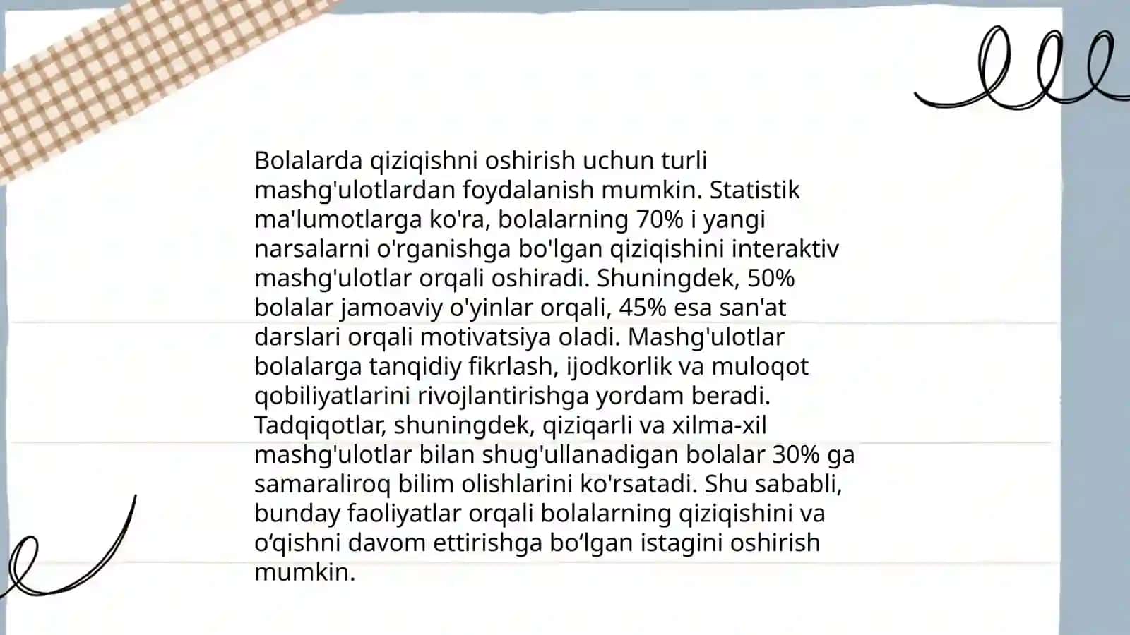 Bolani maktabga tayyorlashda mashg'ulotning o'rni 4