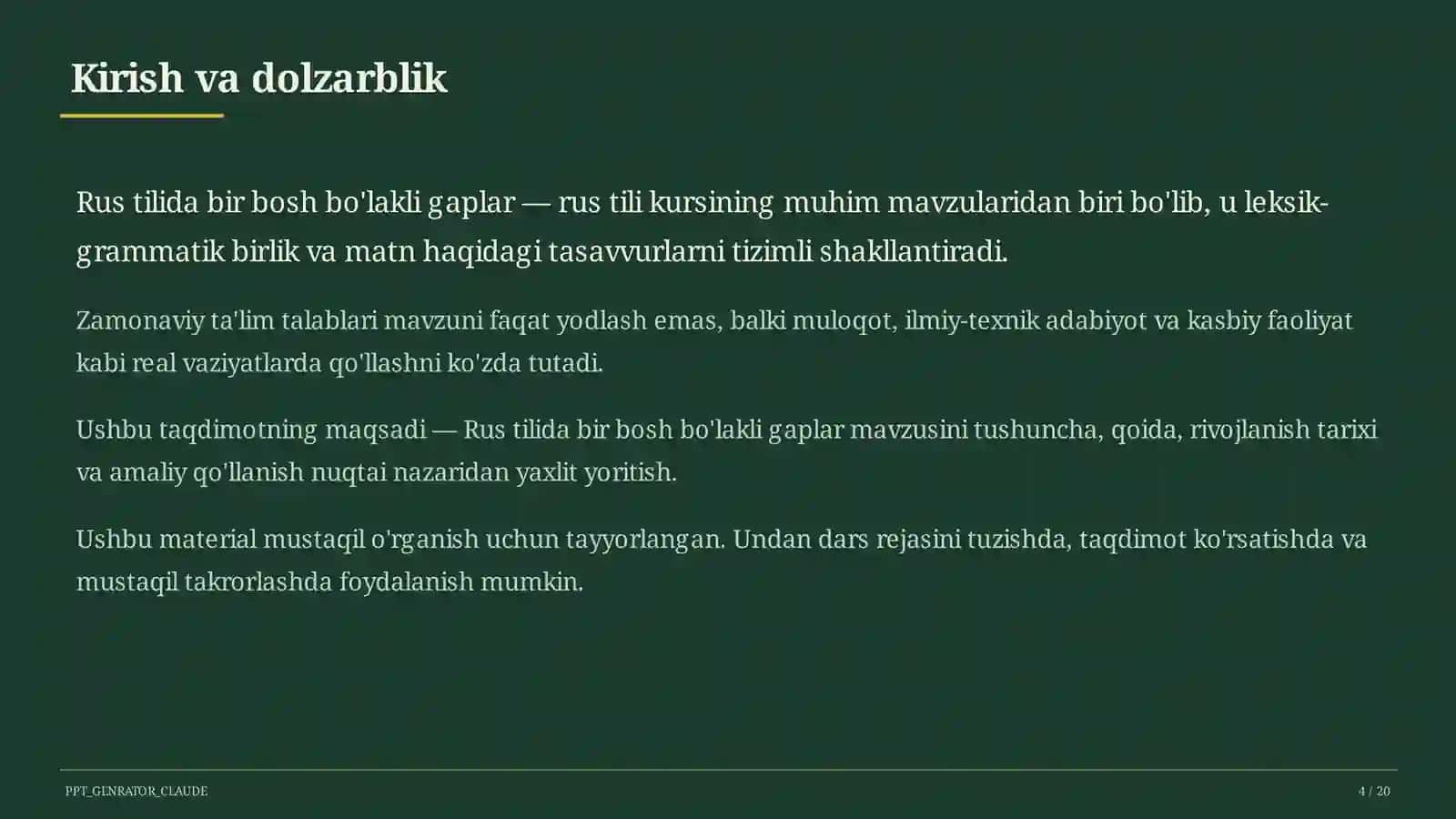 Rus tilida bir bosh bo'lakli gaplar (8-sinf) 4