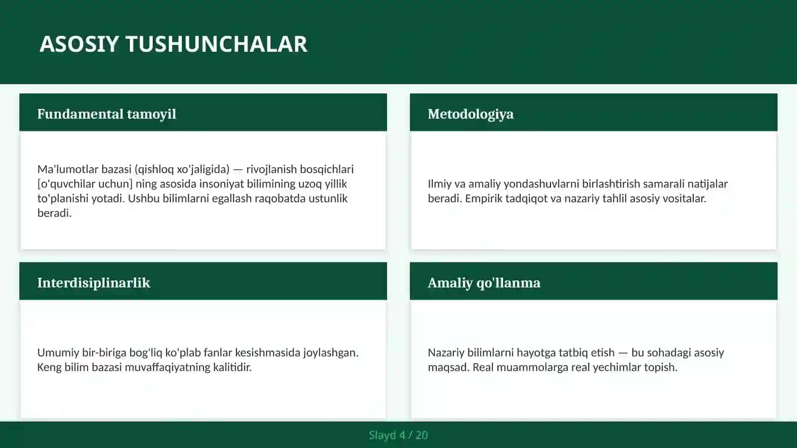 MA'LUMOTLAR BAZASI (QISHLOQ XO'JALIGIDA) — RIVOJLANISH BOSQICHLARI [O'QUVCHILAR UCHUN] 4