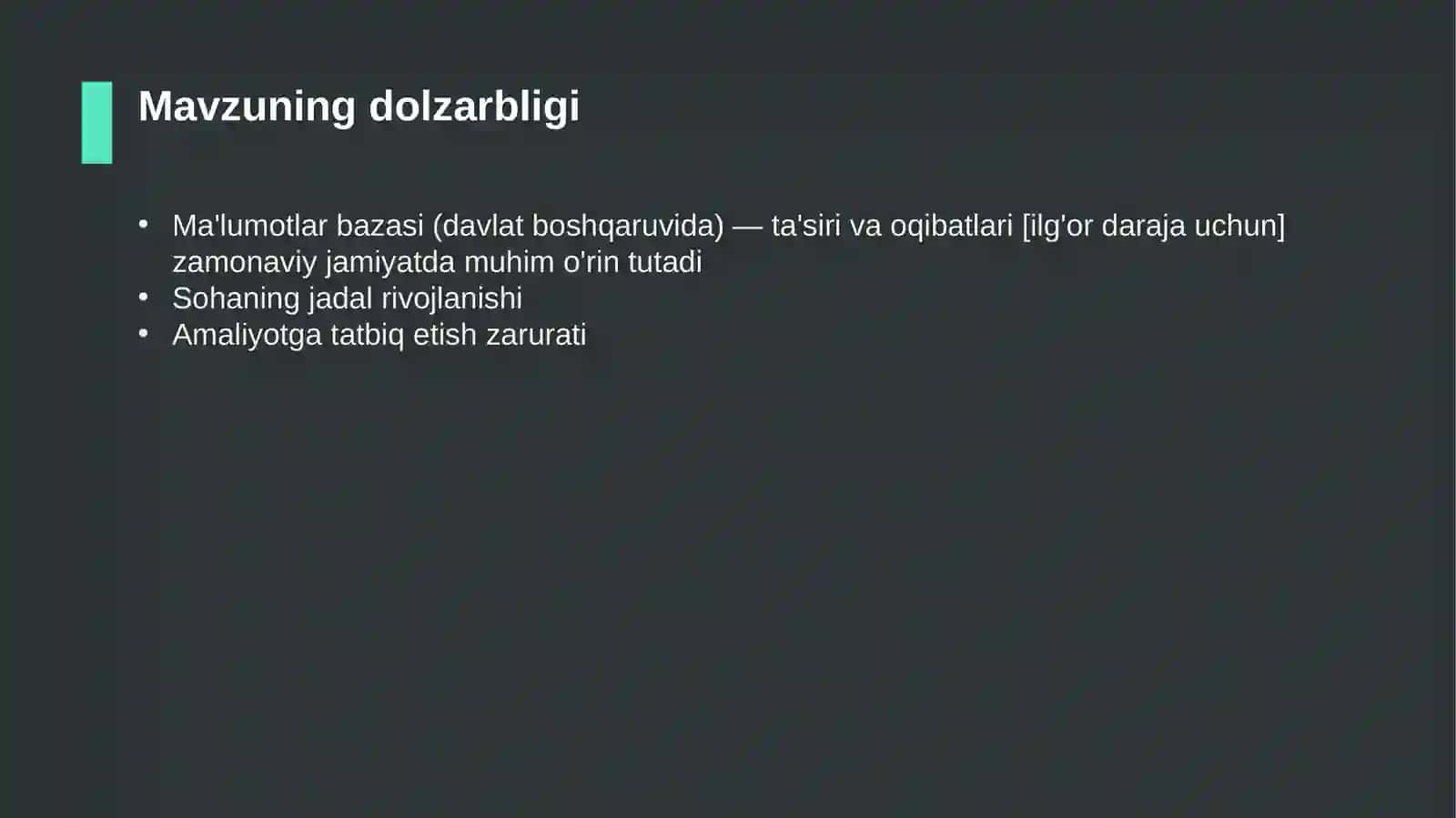 Ma'lumotlar bazasi (davlat boshqaruvida) — ta'siri va oqibatlari [ilg'or daraja uchun] 4