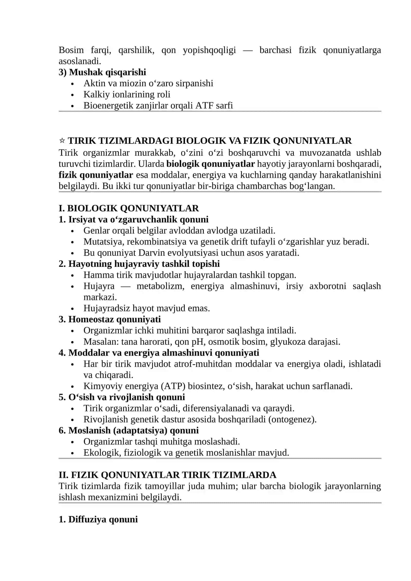 Tirik tizimlardagi biologik va fizik qonuniyatlar 4