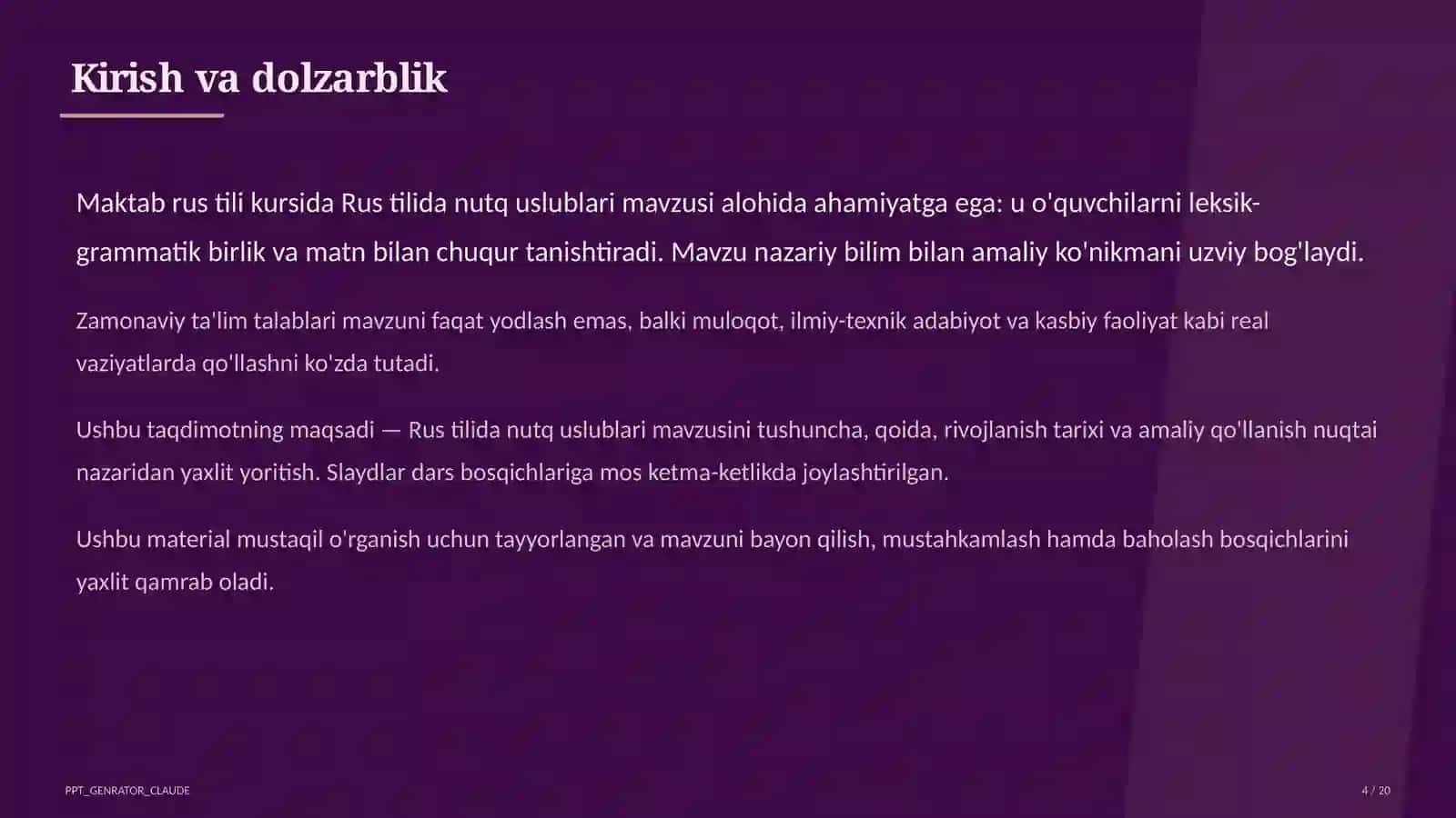 Rus tilida nutq uslublari (10-sinf) 4