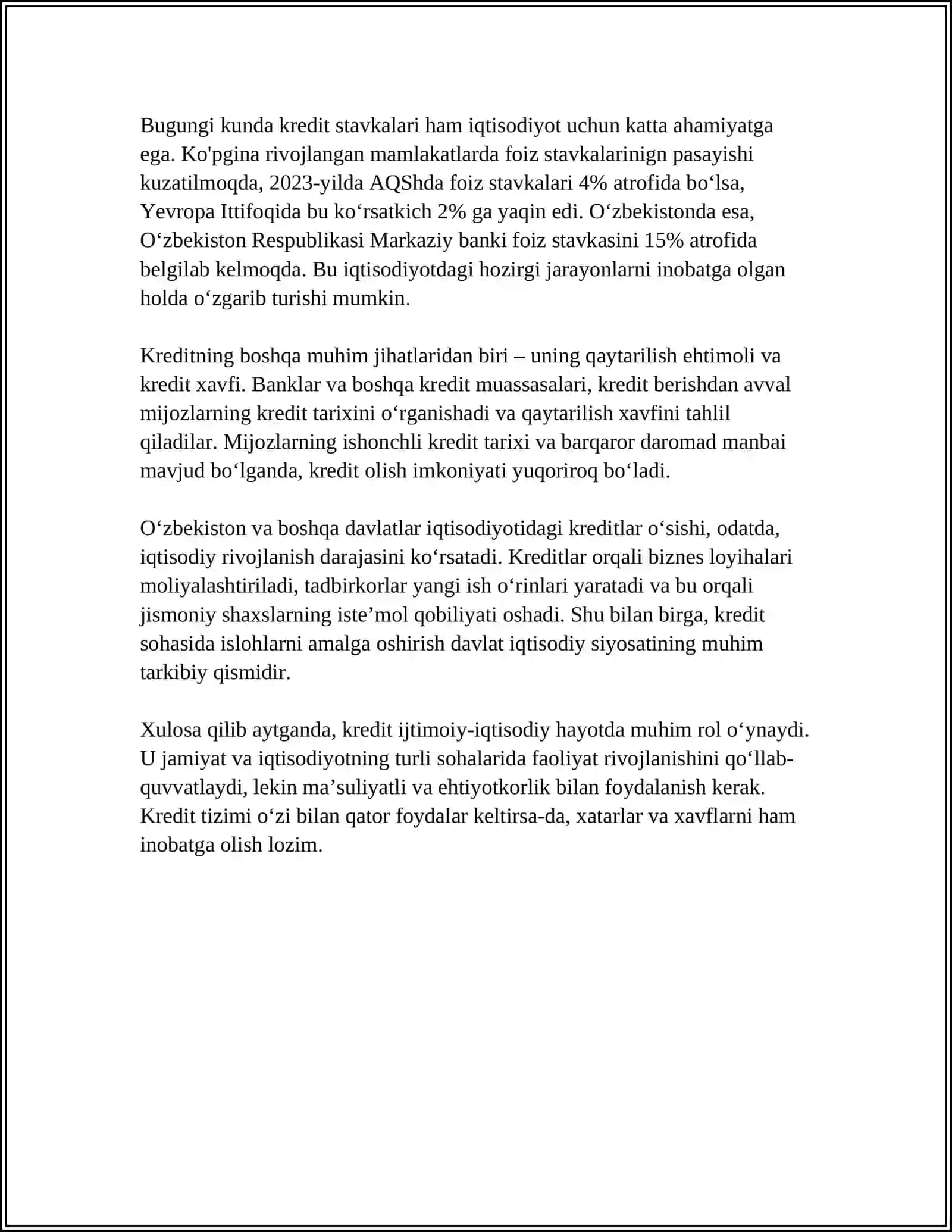 KREDIT VA UNING HOZIRGI ZAMON SHAKLLARI 4