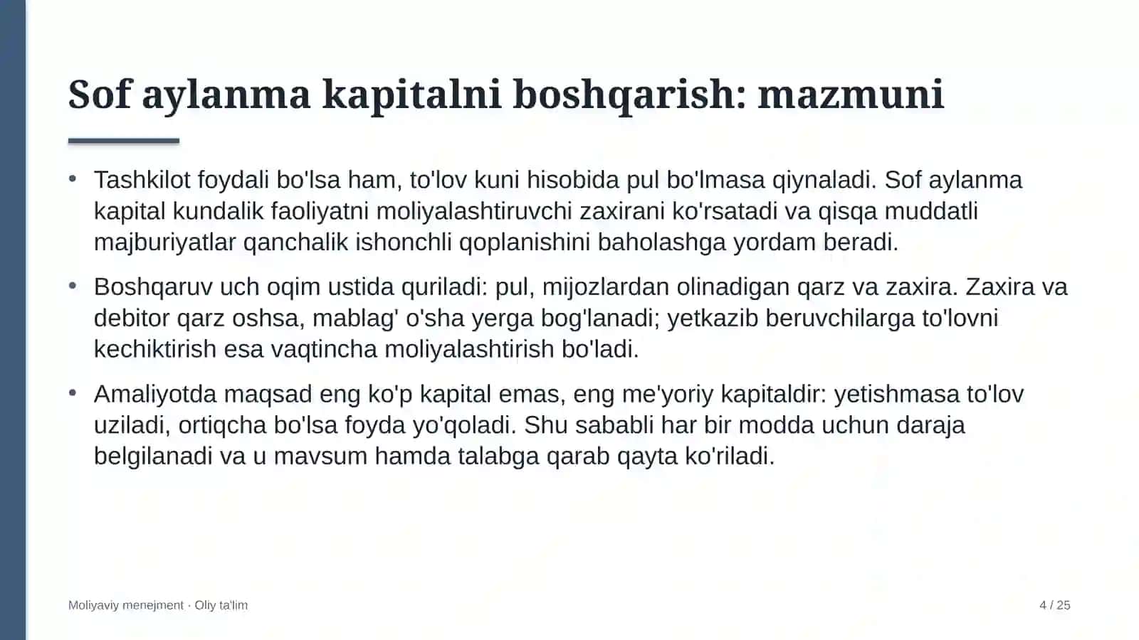 Ehtiyot qismlar do'konlarida sof aylanma kapitalni boshqarish 4