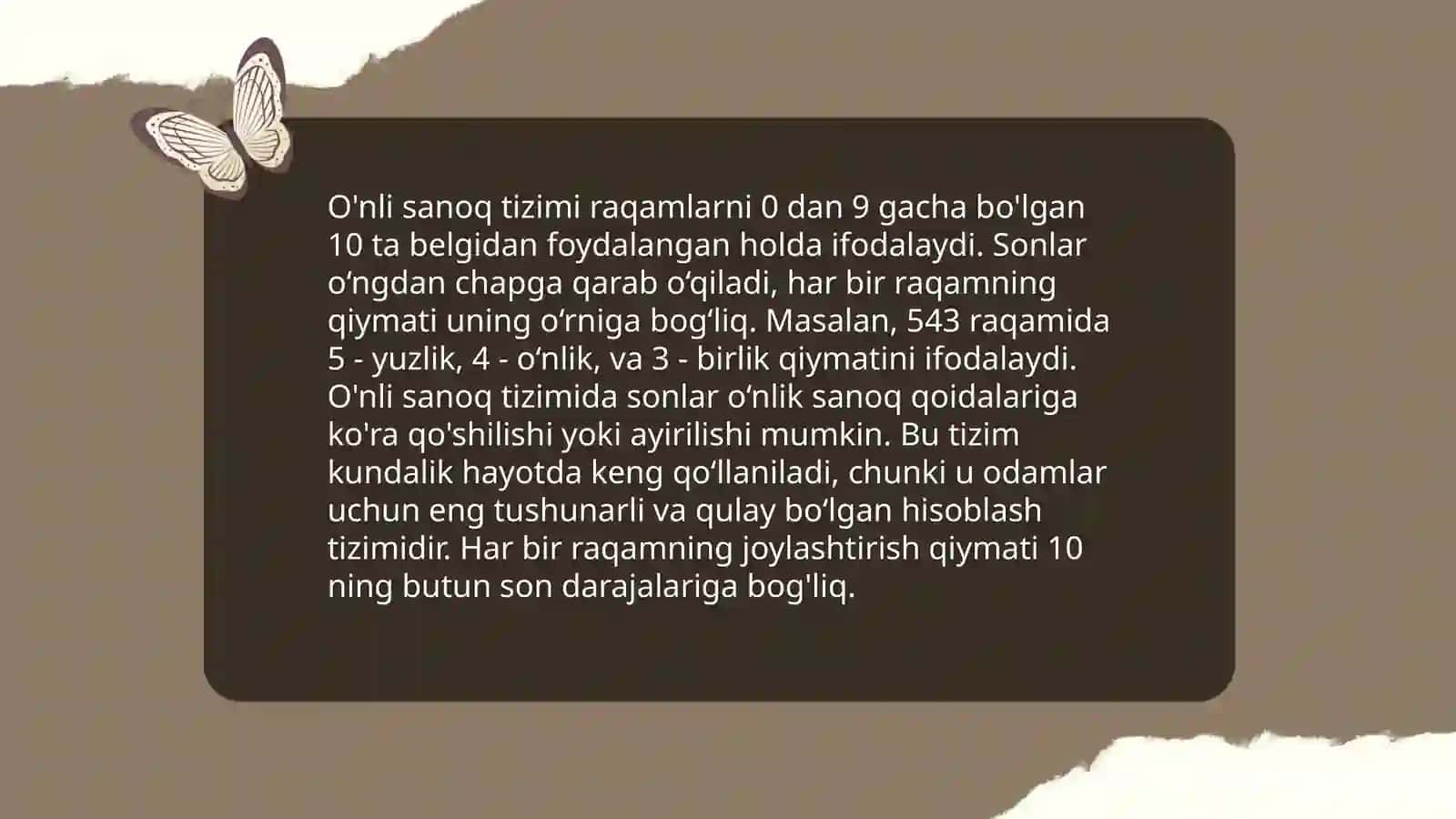 O'nli pozitsion sanoq sistemasida sonlarning yozilishi va öqilishi 4
