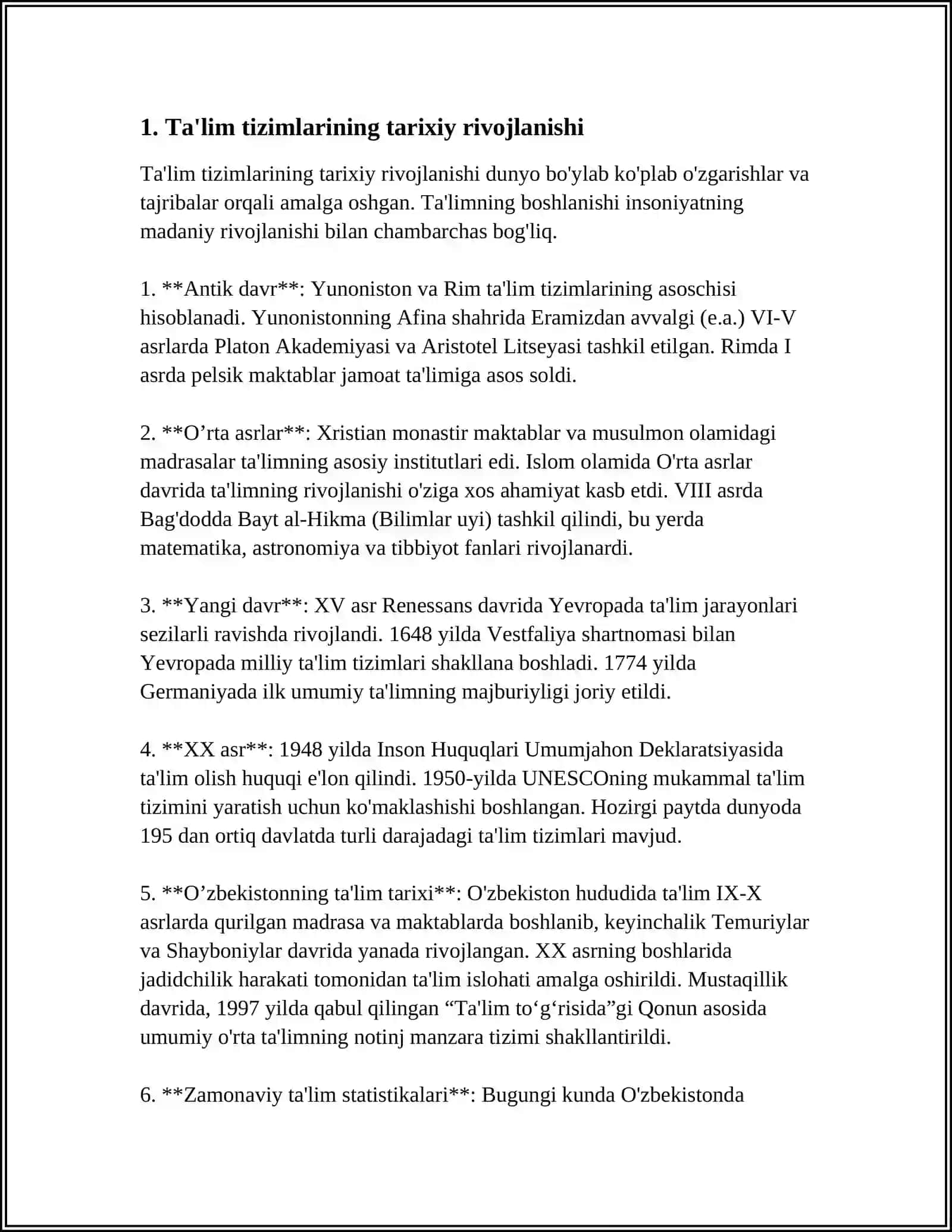 RIVOJLANGAN XORIJIY DAVLATLAR VA O’ZBEKISTON RESPUBLIKASI TA’LIM TIZIMIDAGI O’ZARO UYG’UNLIK MASALALARI 4