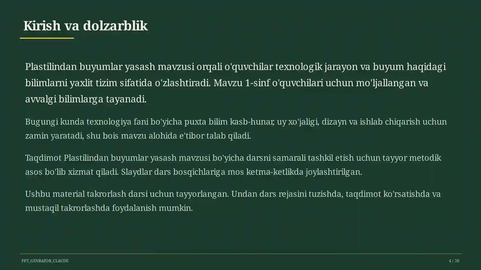 Plastilindan buyumlar yasash (1-sinf) 4