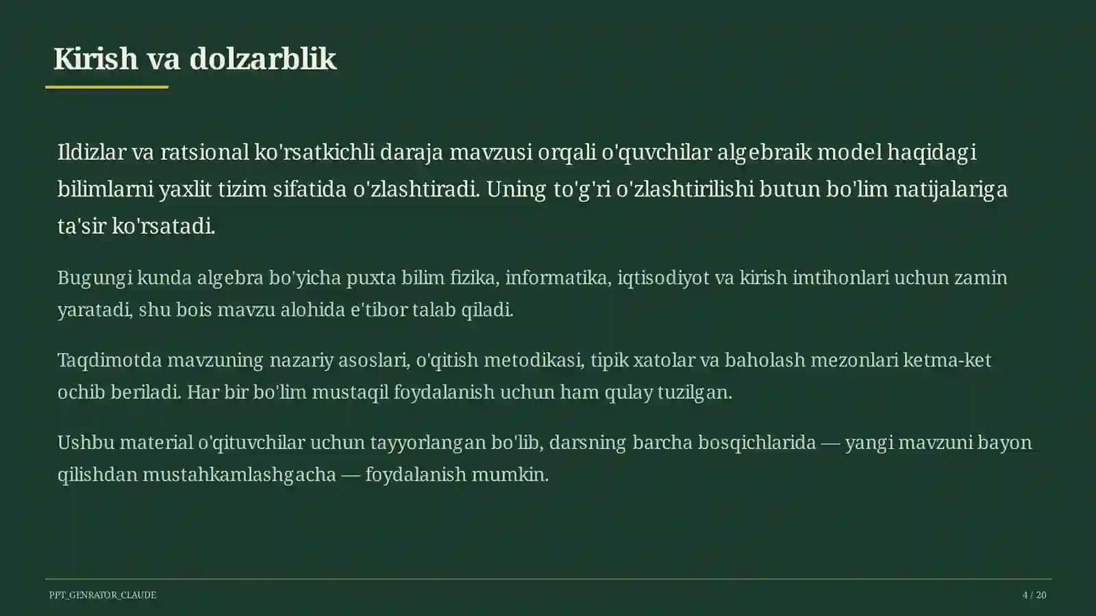 Ildizlar va ratsional ko'rsatkichli daraja (10-sinf) 4