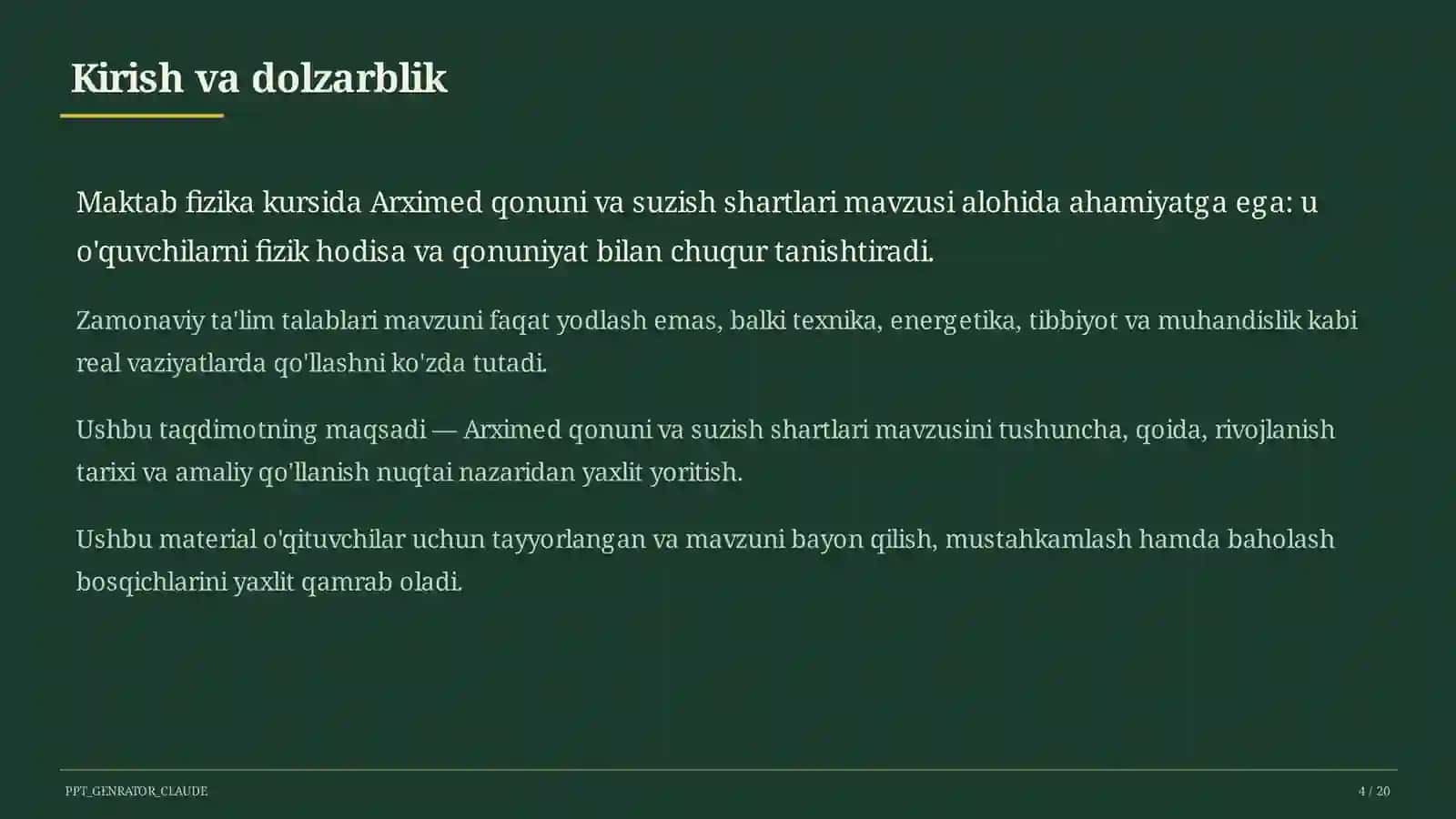 Arximed qonuni va suzish shartlari (7-sinf) 4
