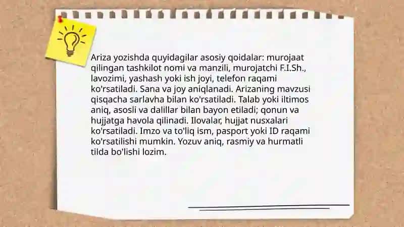 Ma'lumot axborot xujjatlari tayyorlash ariza bayonnoma bayonnomadan kochirma 4