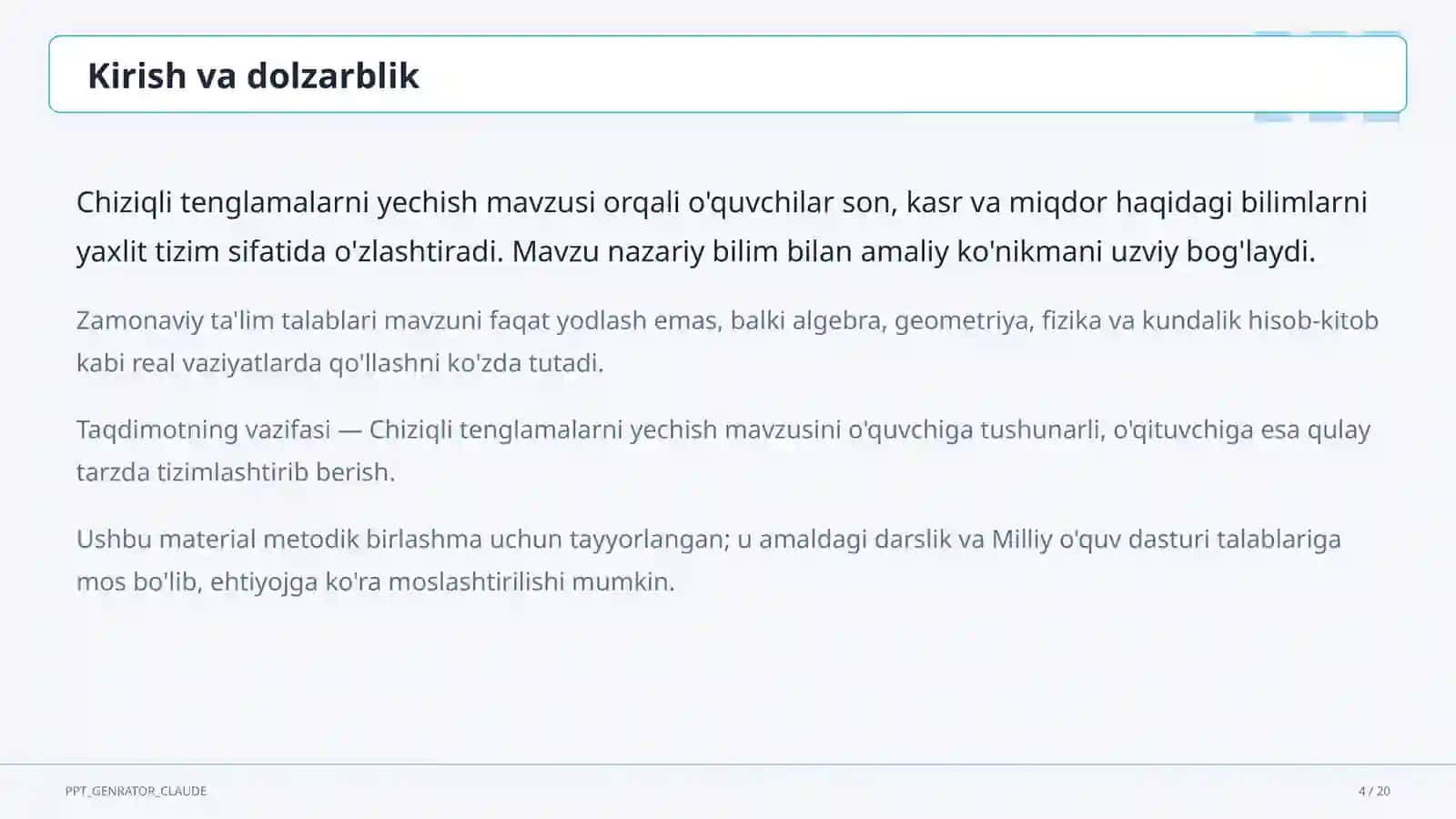Chiziqli tenglamalarni yechish (6-sinf) 4