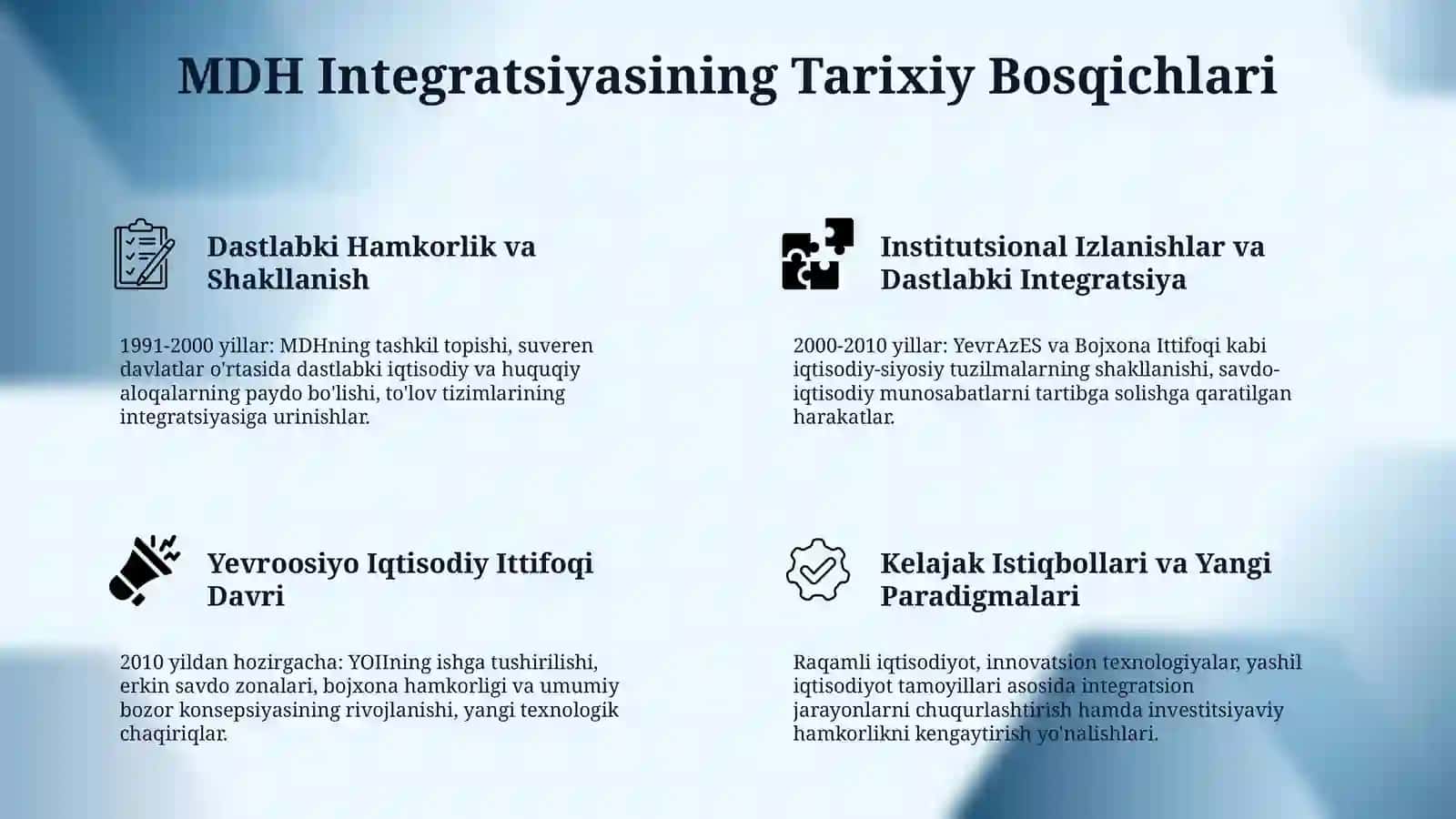 MDH miqyosidagi integratsion jarayonlarning rivojlantirish istiqbollari 4