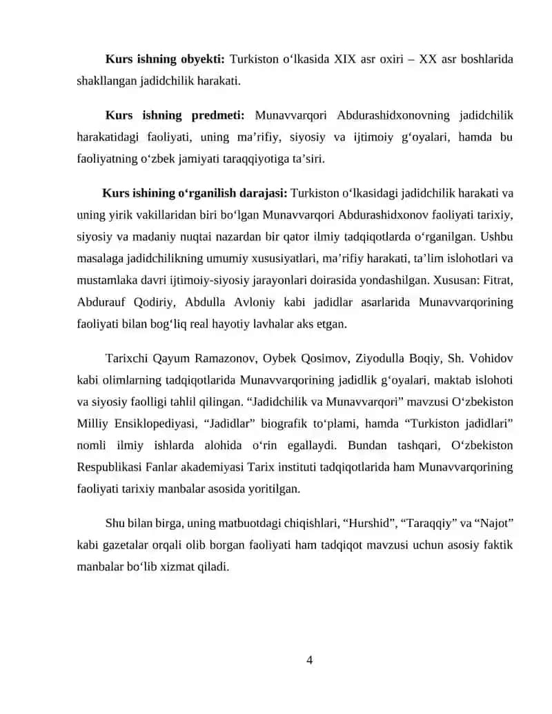 TURKISTON O’LKASI JADIDCHILIK HARAKATI NAMOYONDALARI FAOLIYATI (MUNAVVARQORI ABDURASHIDXONOV HAYOTI VA FAOLIYATI MISOLIDA) 4