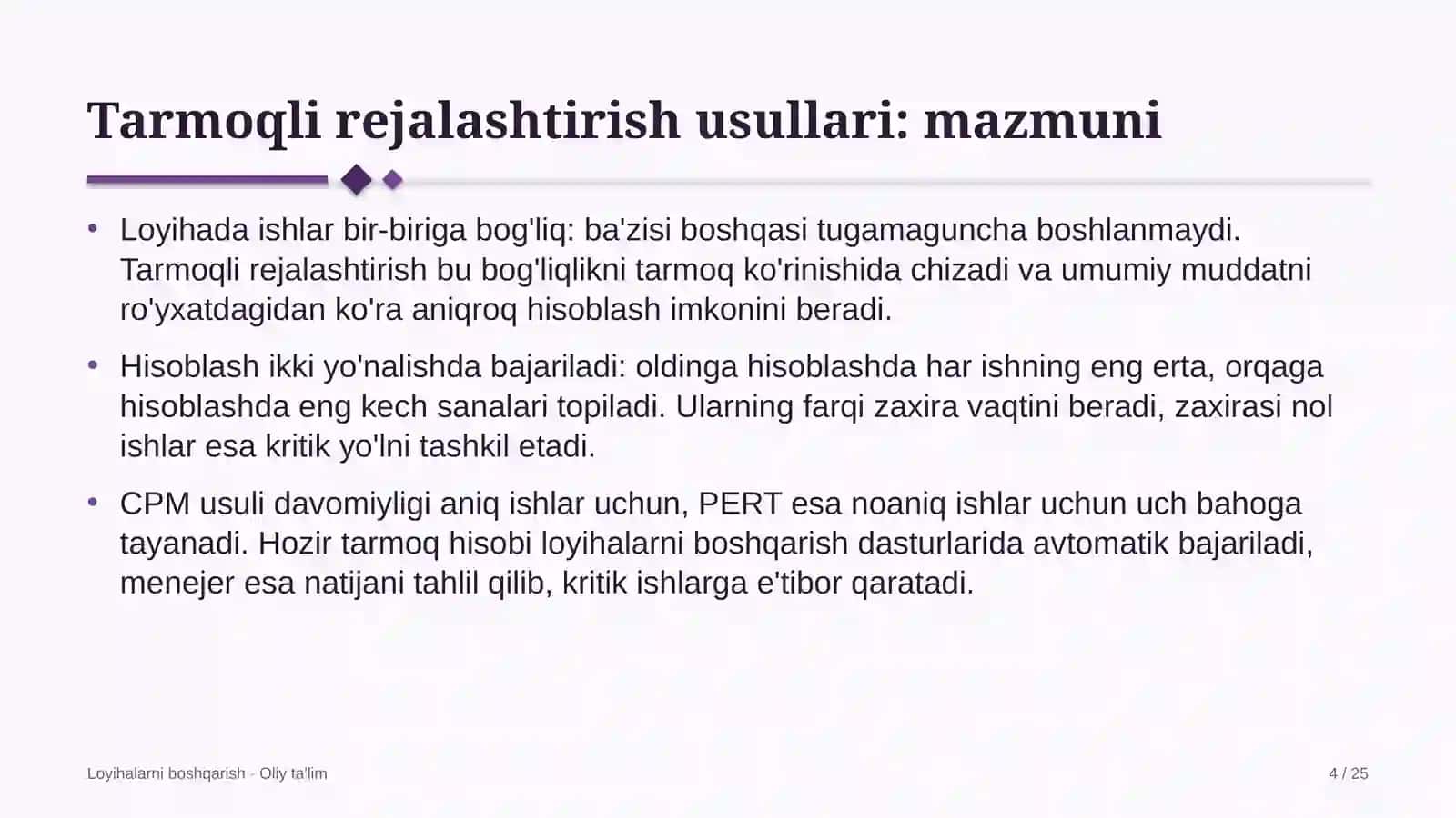 to'lov tashkilotlarida tarmoqli rejalashtirish usullari 9573 4