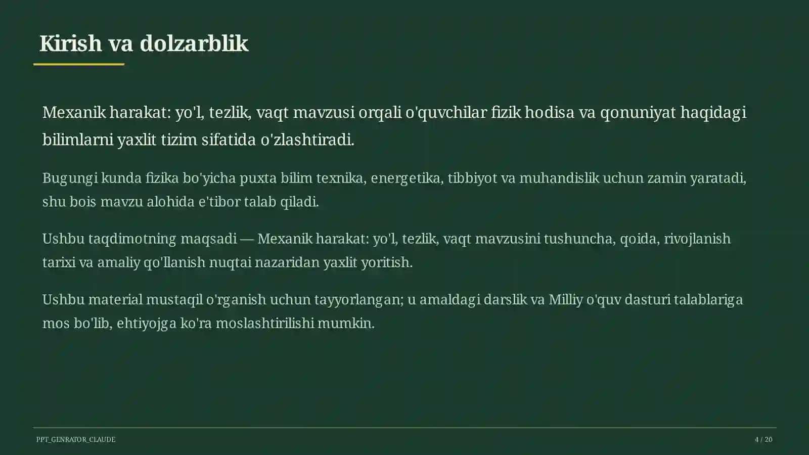 Mexanik harakat: yo'l, tezlik, vaqt (6-sinf) 4