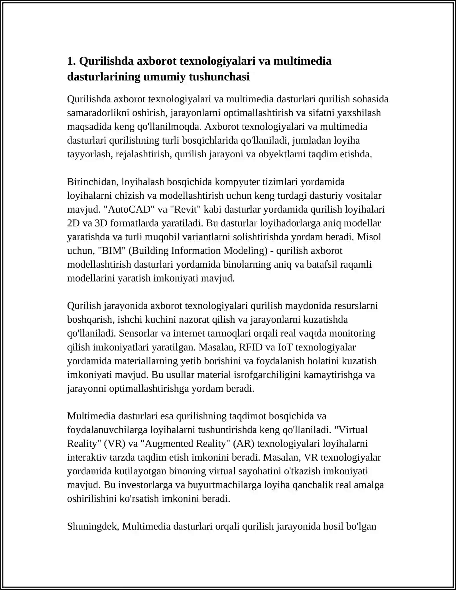 QURILISHDA AXBOROT TEXNOLOGIYALARI. AXBOROT TEXNOLOGIYALARIDA MULTIMEDIA DASTURLARIDAN FOYDALANISH 4