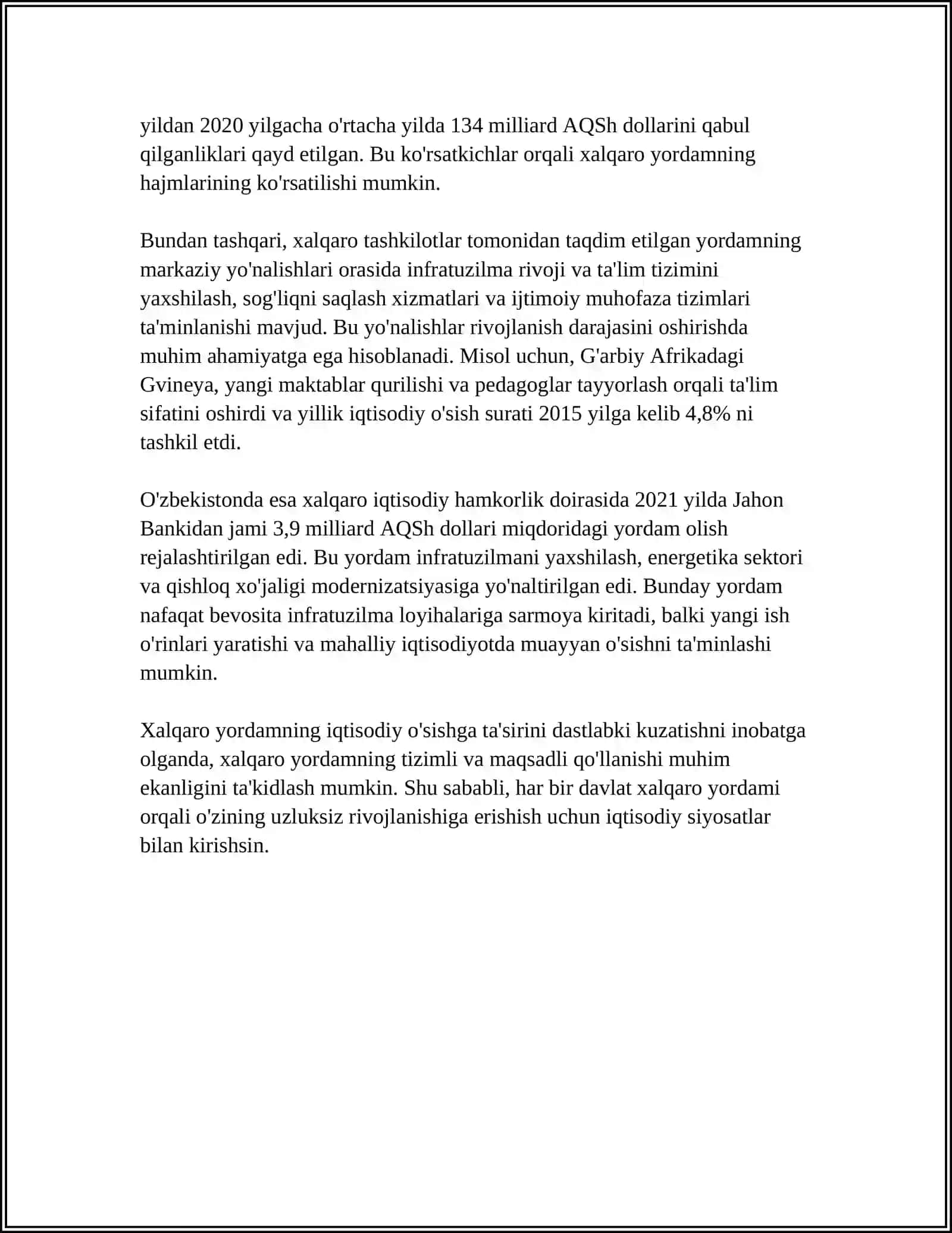 IQTISODIYOTNING O'TISH DAVRIDAGI MAMLAKATLARDA XALQARO YORDAMINING O'RNI 4