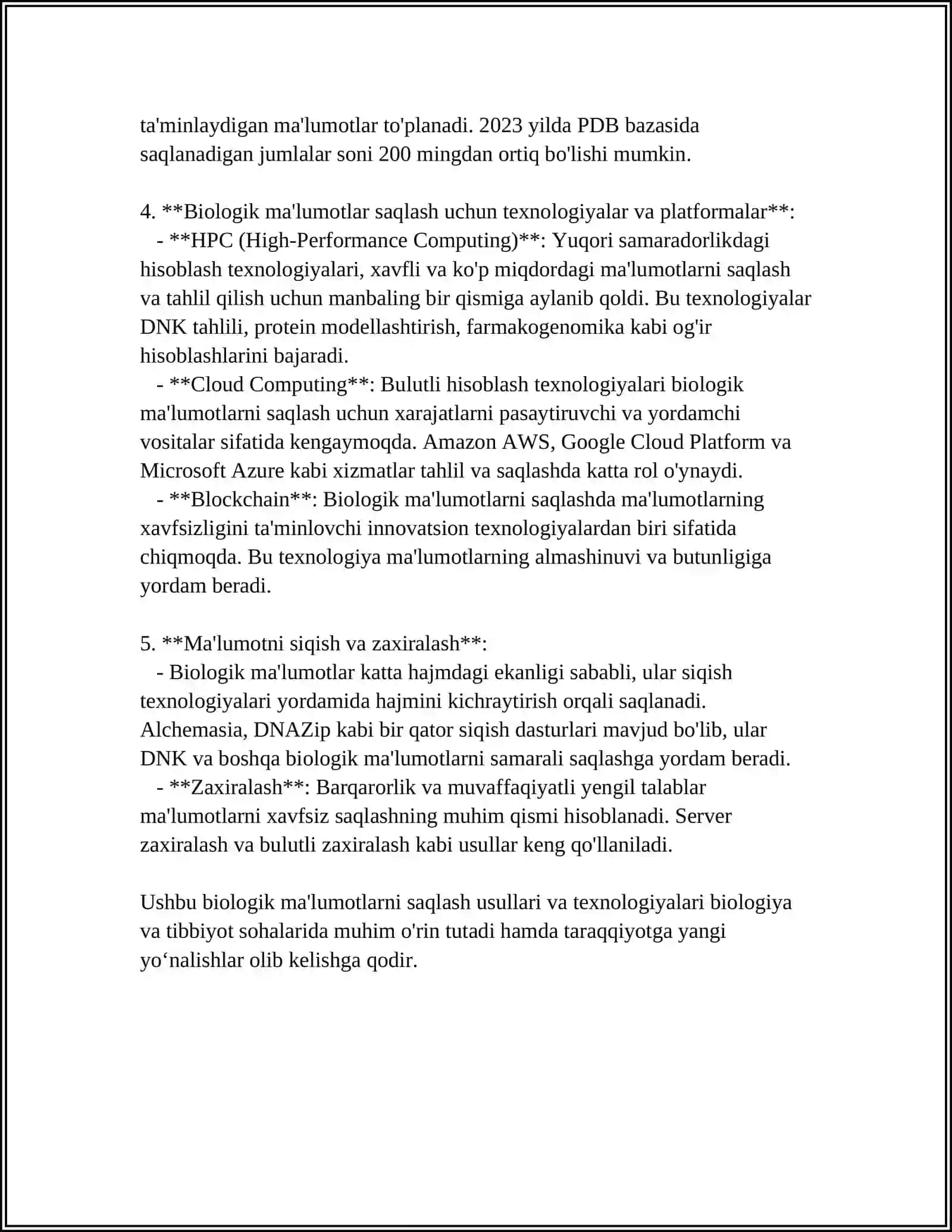 MAVZU: TIBBIY BIOLOGIK MASALAN YECHISH MISOLIDA MA’LUMOTLARNI TASHKIL QILISH VA KIRITISH 4