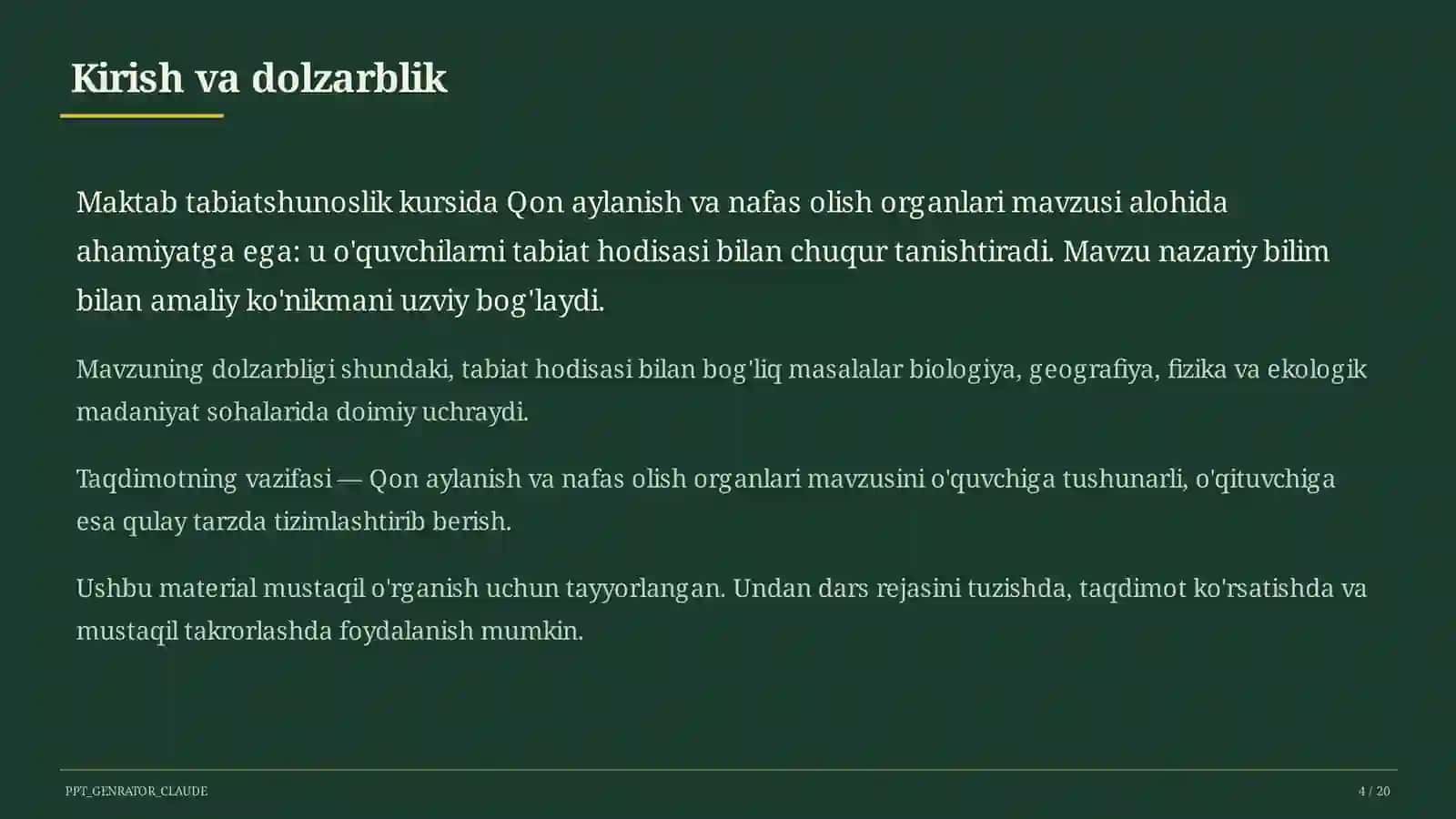 Qon aylanish va nafas olish organlari (4-sinf) 4